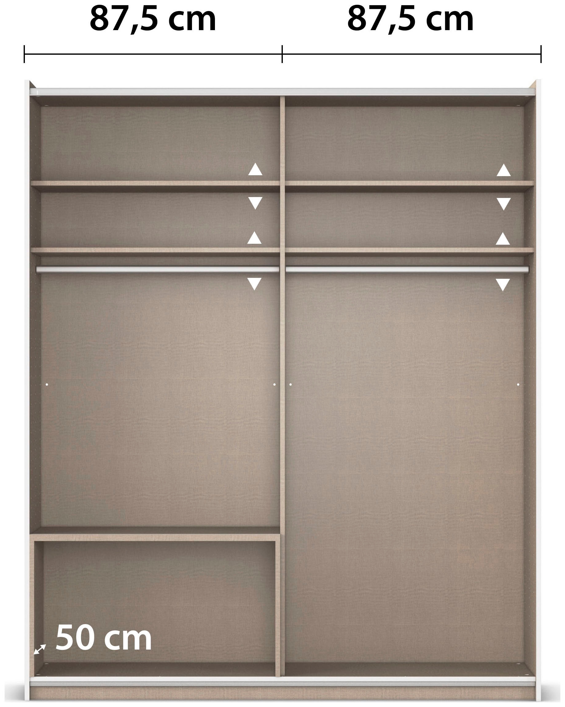 rauch Schwebetürenschrank »Kleiderschrank Schrank Garderobe Wäscheschrank SEVILLA mit Spiegel«, (in 3 verschiedenen Ausstattungen BASIC/CLASSIC/PREMIUM), Metall-Griffleisten alufarben oder Graumetallic MADE IN GERMANY