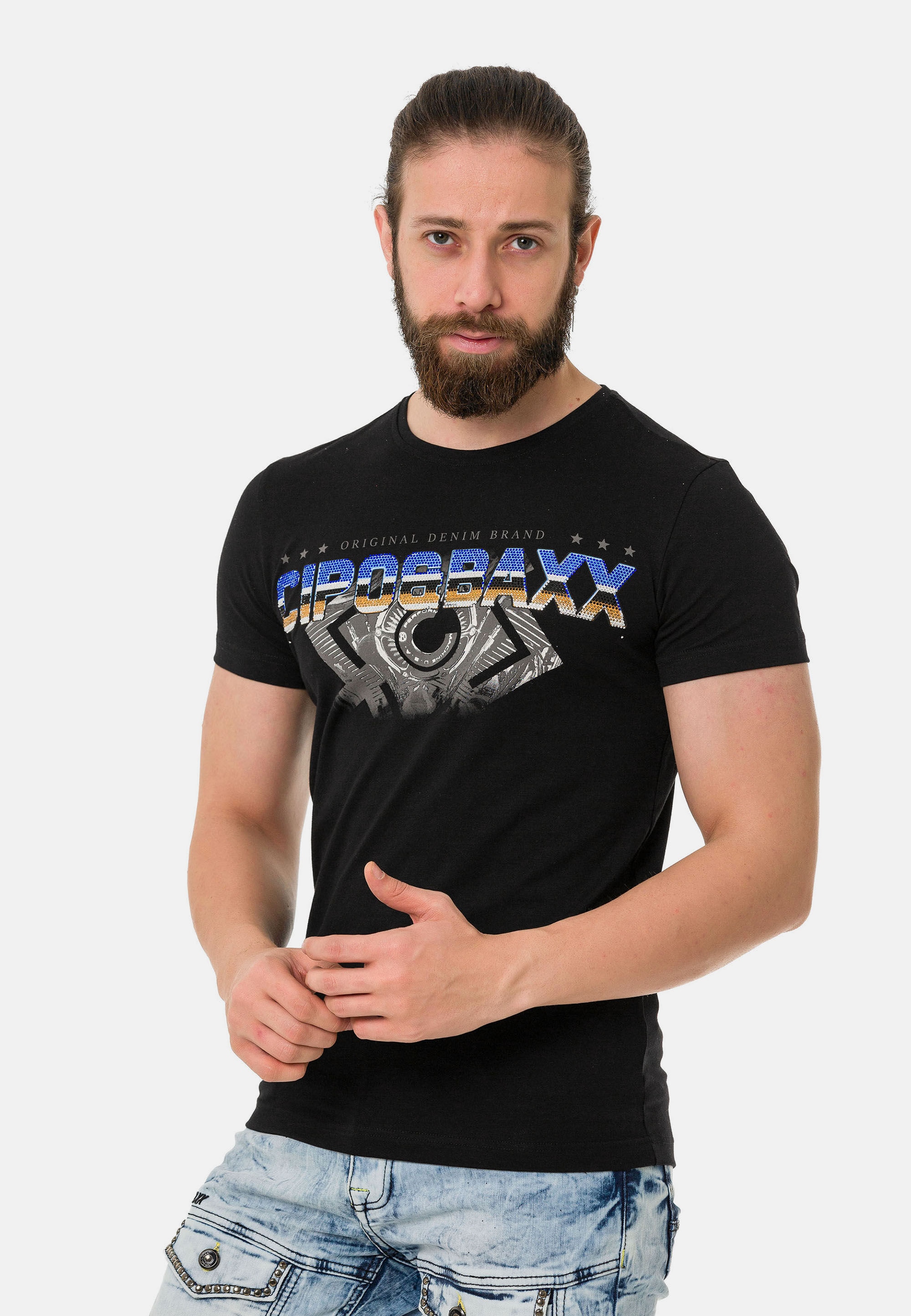 Cipo & Baxx T-Shirt "T-Shirt" extravaganter Marken-Schriftzug günstig online kaufen