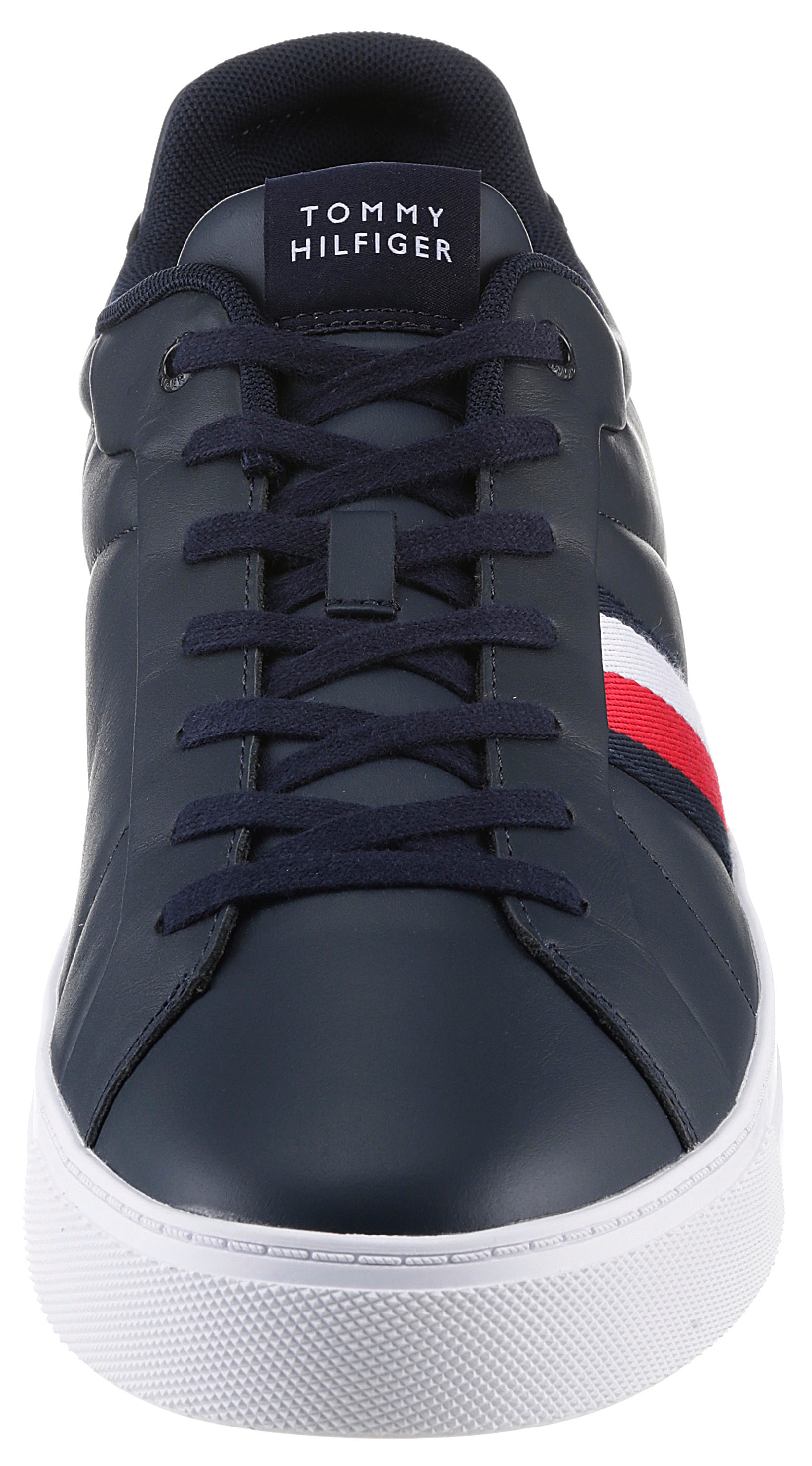 Tommy Hilfiger Sneaker »ICON COURT LTH STRIPES«, Schnürschuh, Freizeitschuh, Halbschuh mit gepolstertem Schaftrand
