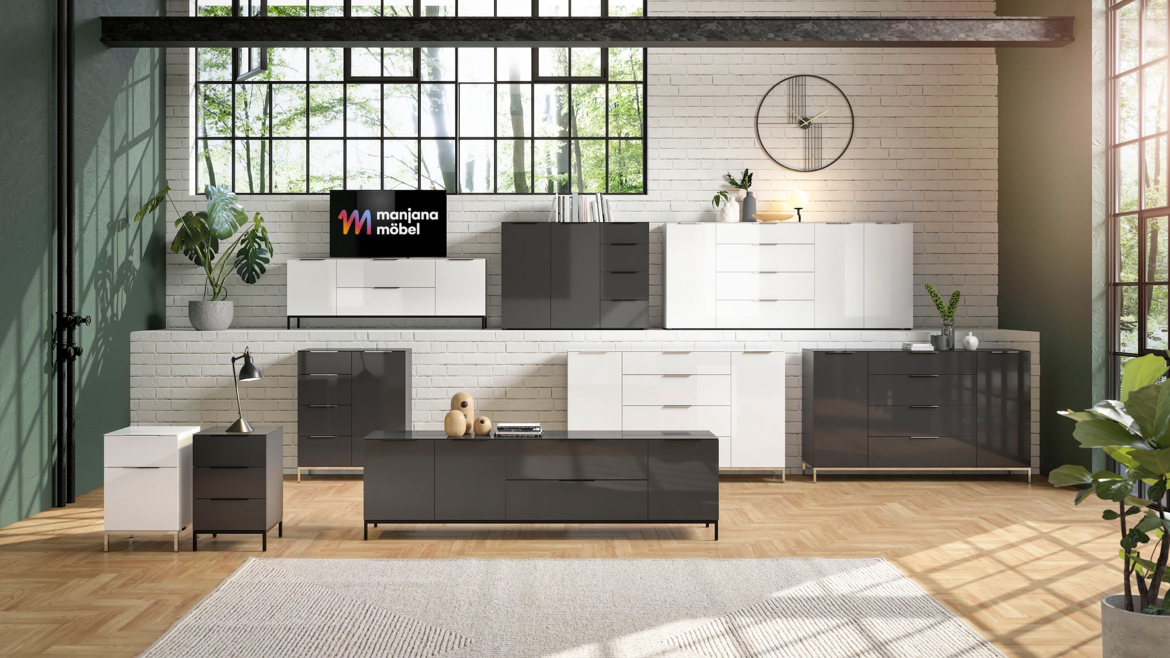 Manjana Möbel Lowboard »Lowboard mit Chrom oder Schwarz matten Metallgriffen«