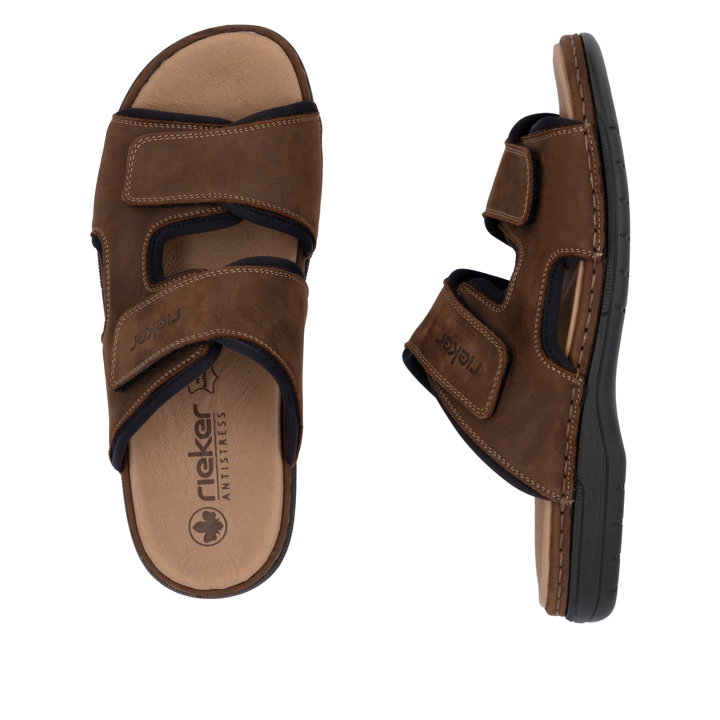 Rieker Pantolette, Hausschuh, Sommerschuh, Urlaubschuh mit dezentem Logoschriftzug
