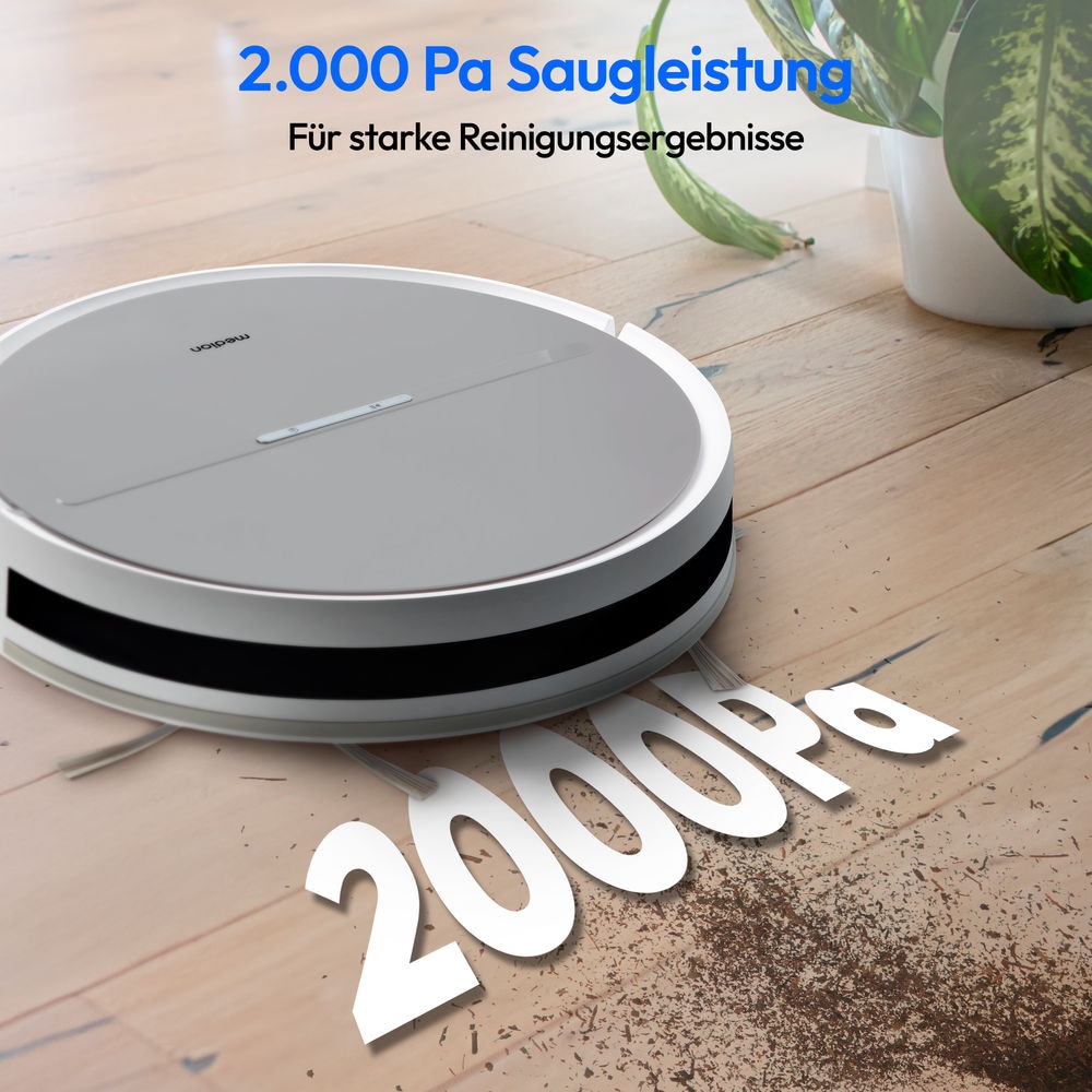 Medion® Saugroboter »E35 SW (MD 18035), Gyro-Navigation in S-Linien, 2 kPa Saugleistung«, Wischfunktion, 120 min Laufzeit, integriertes Zubehör