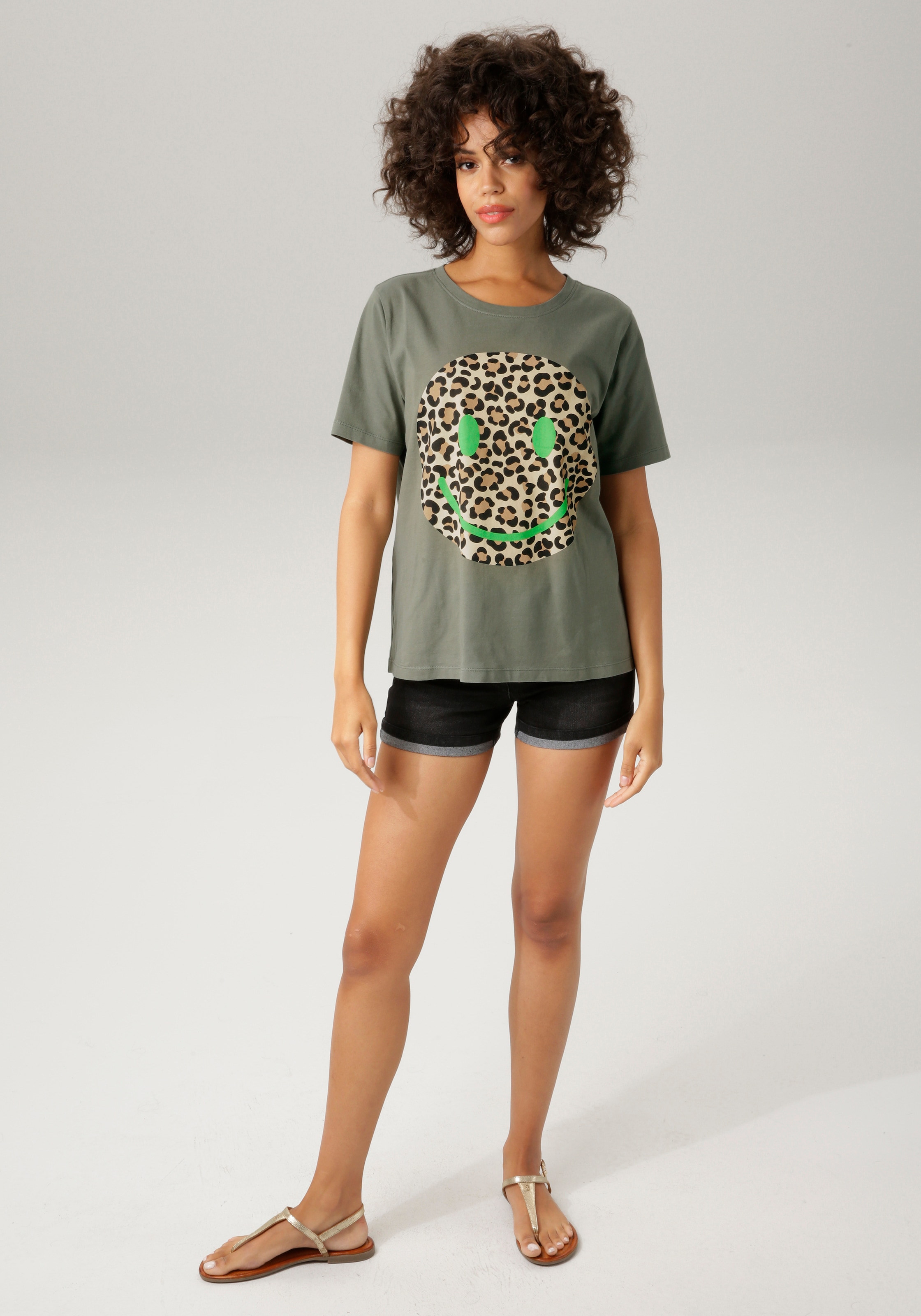 Aniston CASUAL | T-Shirt, BAUR bestellen im Animal-Look Smiley-Frontprint mit für