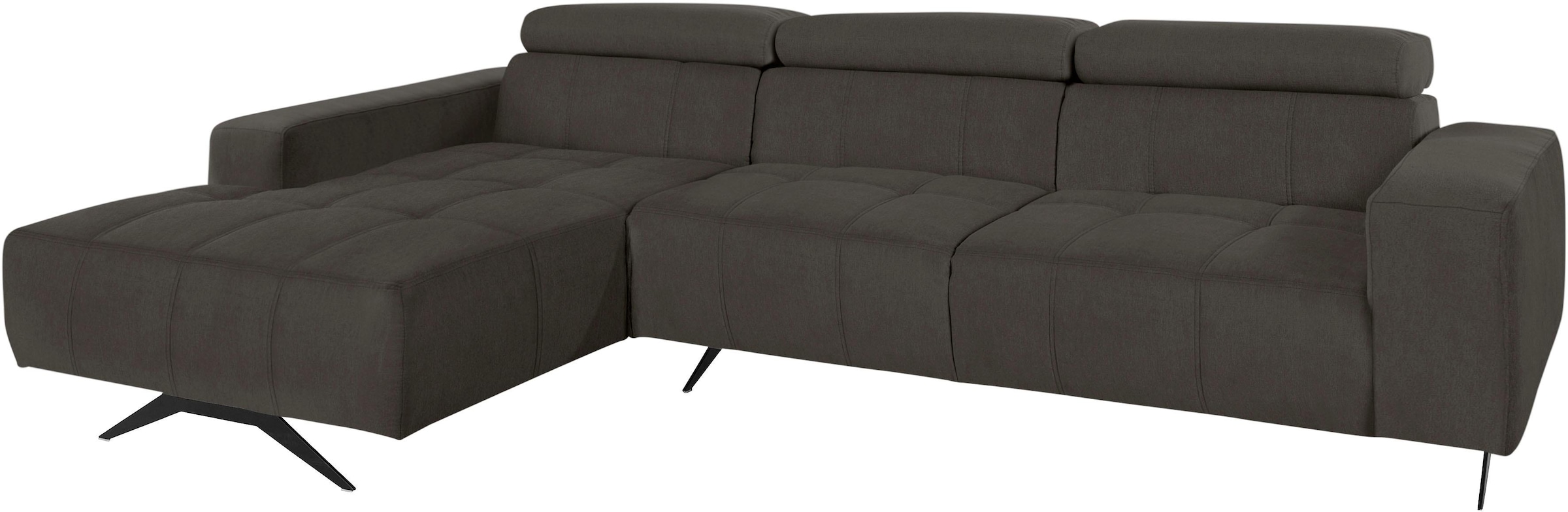 DOMO collection Ecksofa "Trento L-Form, mit Kufenfuß oder Einzelfuß" whlw. verstellbare Kopfteile, passend für gängige Saugroboter