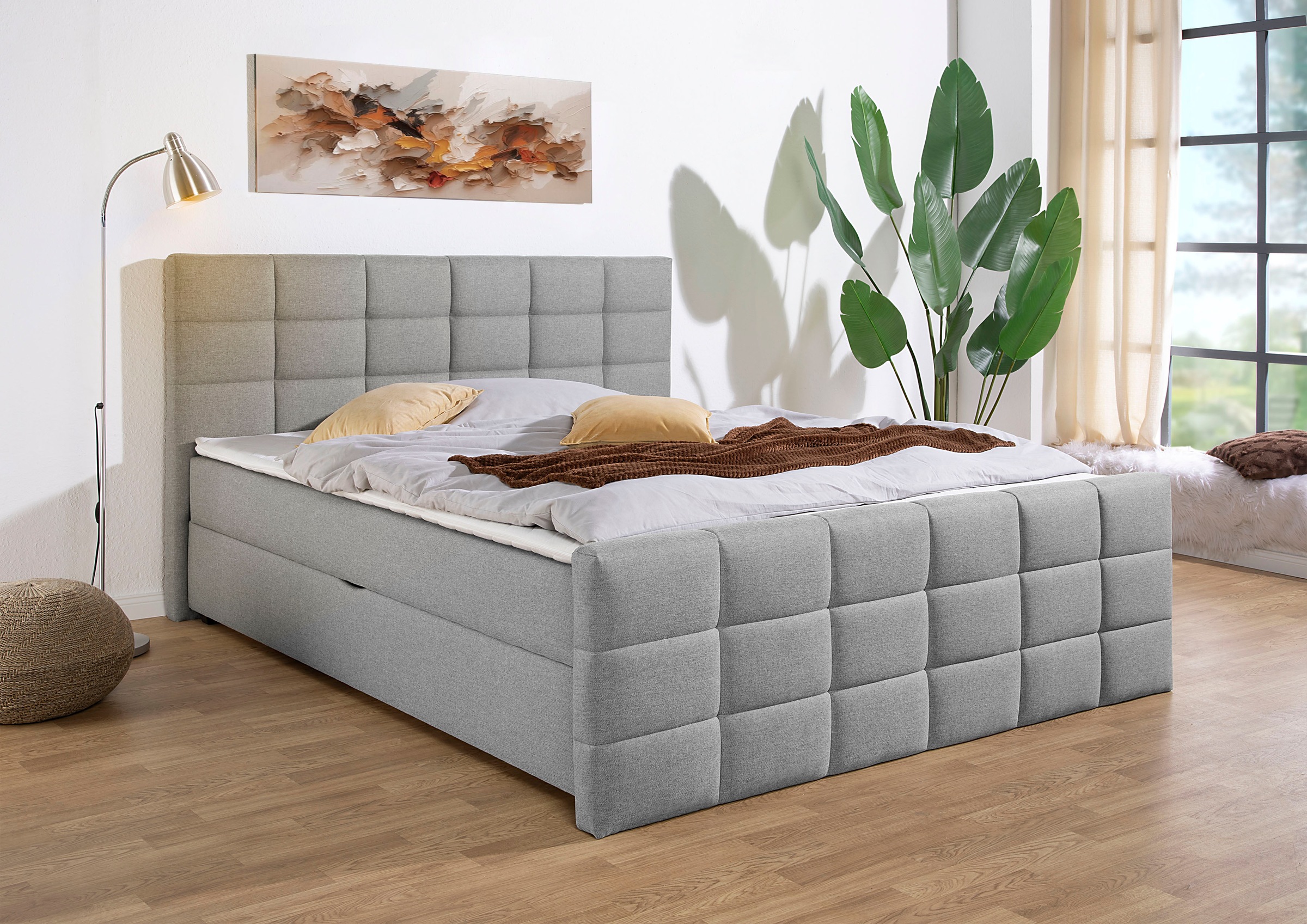 Boxbett HOME AFFAIRE, grau, B:167cm L:220cm, Komplettbetten, Boxbett mit Bettkasten und Fußteil, inkl. Topper 2
