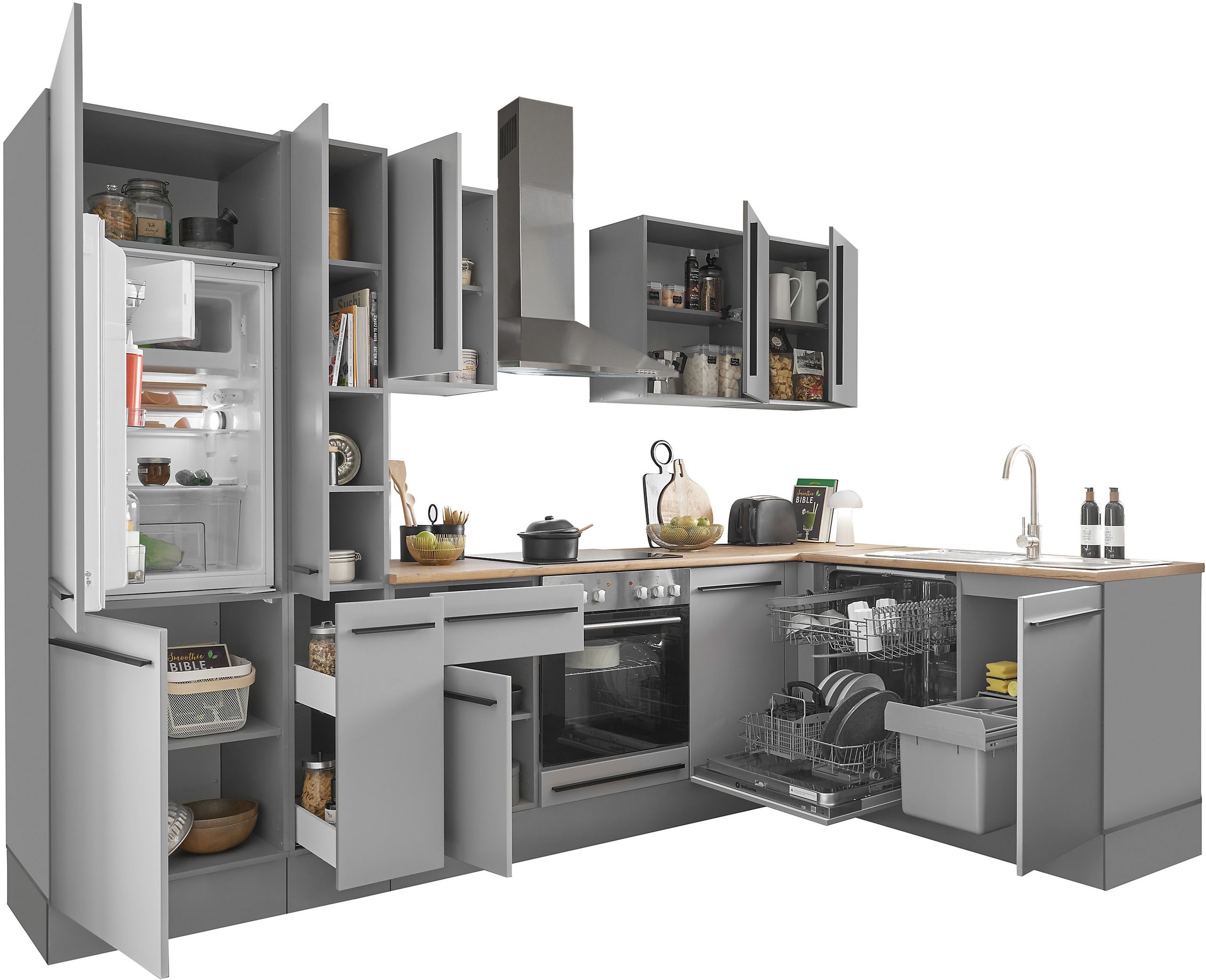 BASIC by Balculina Winkelküche »Denver, Küche BxHxT 310/115 x 211 x 60«, Breite 310 cm, wahlweise mit E-Geräten und Induktion