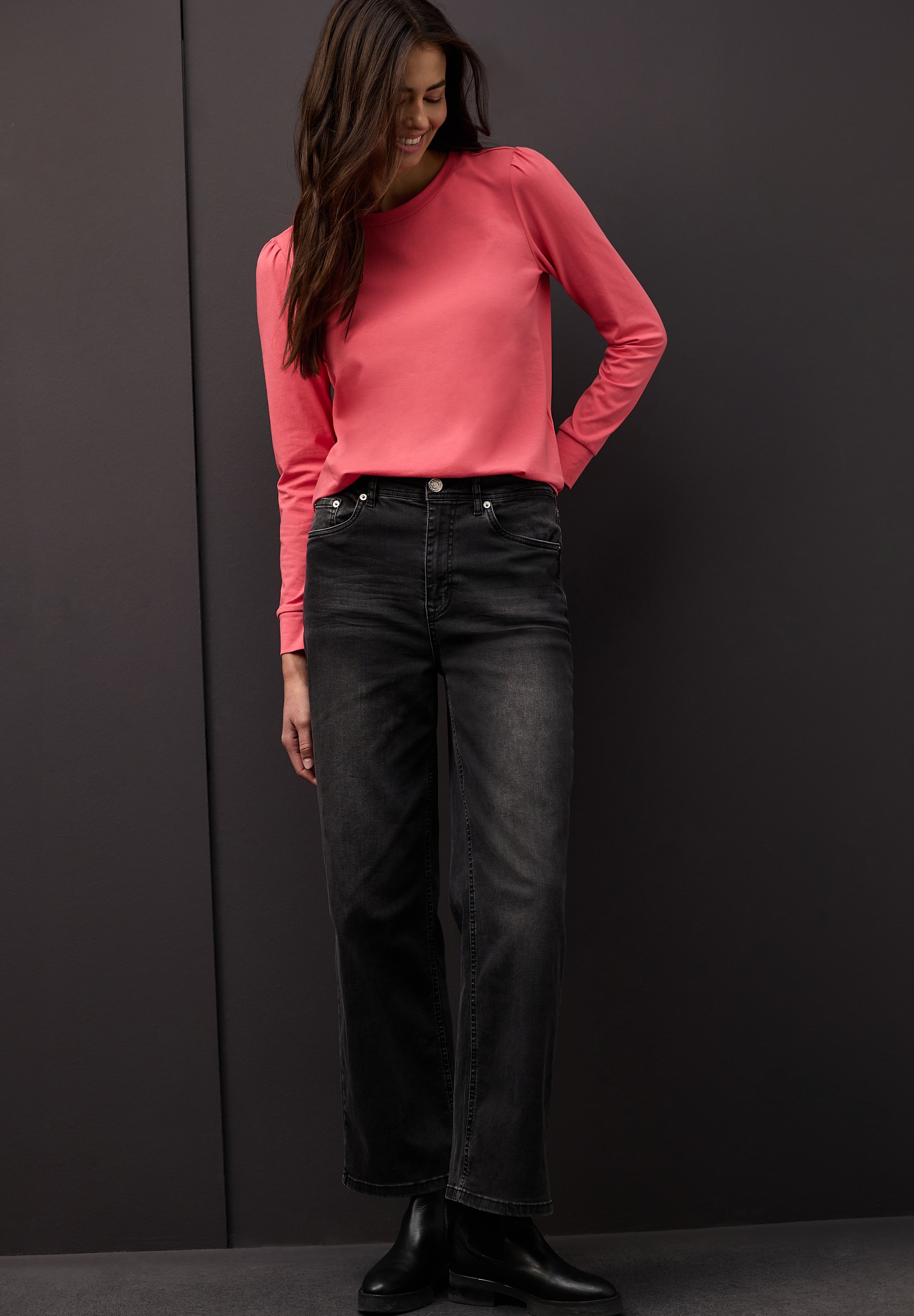 STREET ONE Langarmshirt mit Raffung an der Schulter