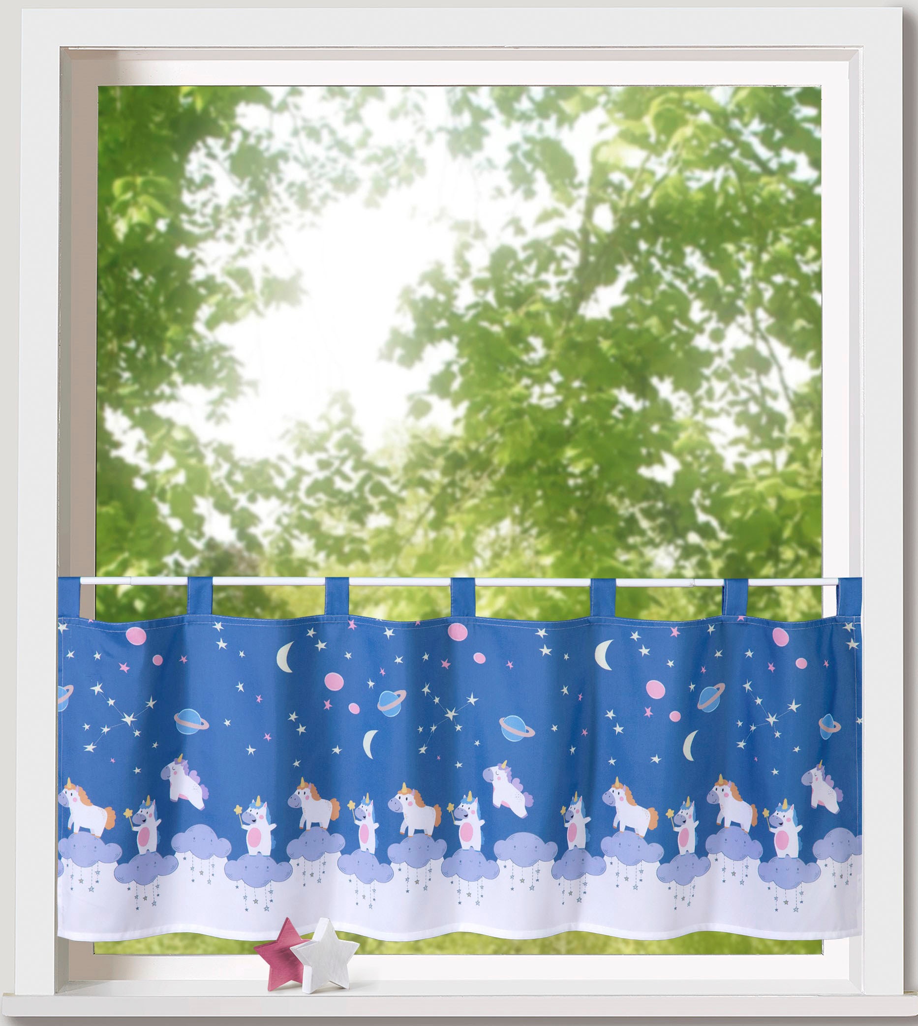 Weckbrodt Scheibengardine "Theo" Schlaufen 1 Stk. tlg. Bistro, Microsatin, bedruckt, blickdicht, HxB 45x120cm, Gardine, Store