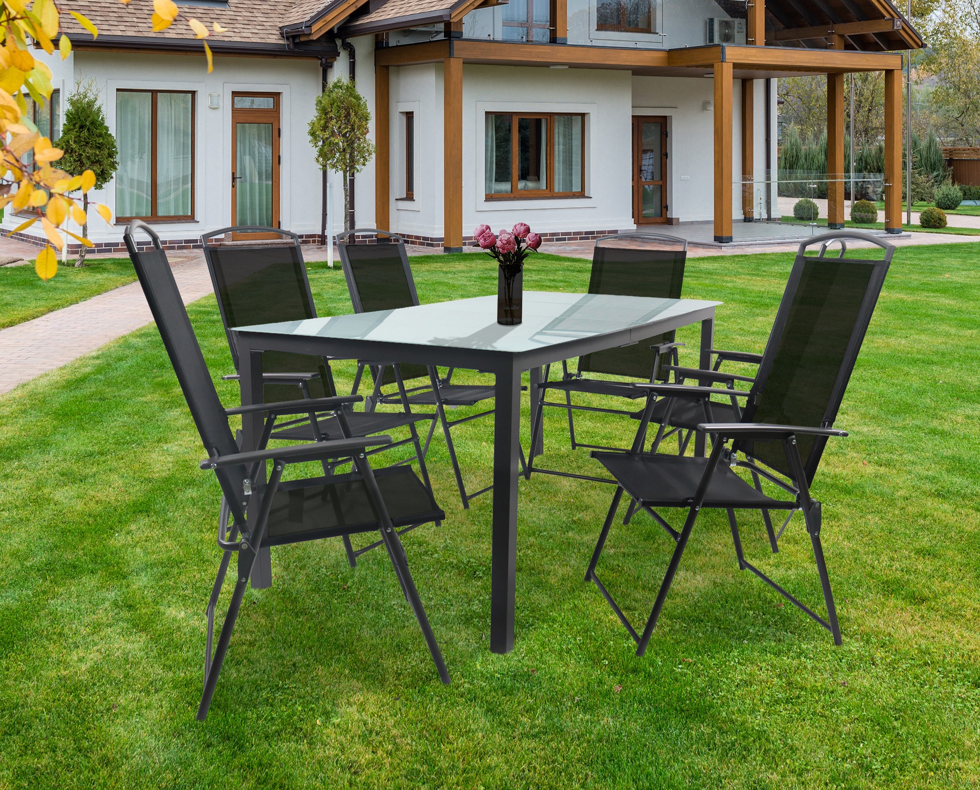VCM Garten-Essgruppe »VCM 7-tlg Gartenmöbel Set | Sitzgruppe Essgruppe | 1x Tisch, 6x Stühle | Tisch Maße ca. H. 76 x B. 190 x T. 80 cm | Hochlehner Set 190M«, (7 tlg., 190M)