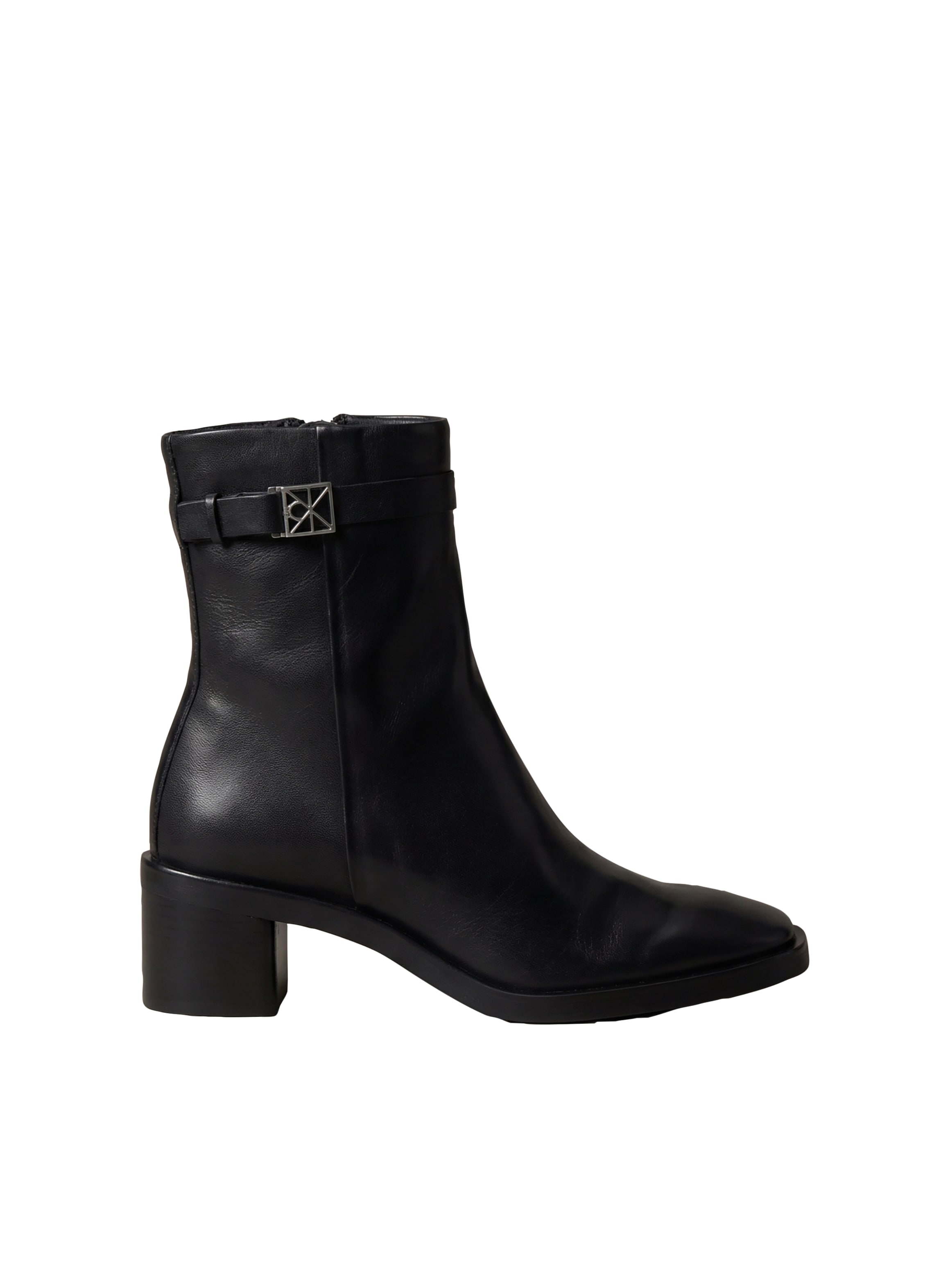 Calvin Klein Stiefelette »BLOCK HEEL ANK BOOT  LTH HDW«  Ankle Boots mit CK-Schnalle, eckige Schuhspitze und Reißverschluss