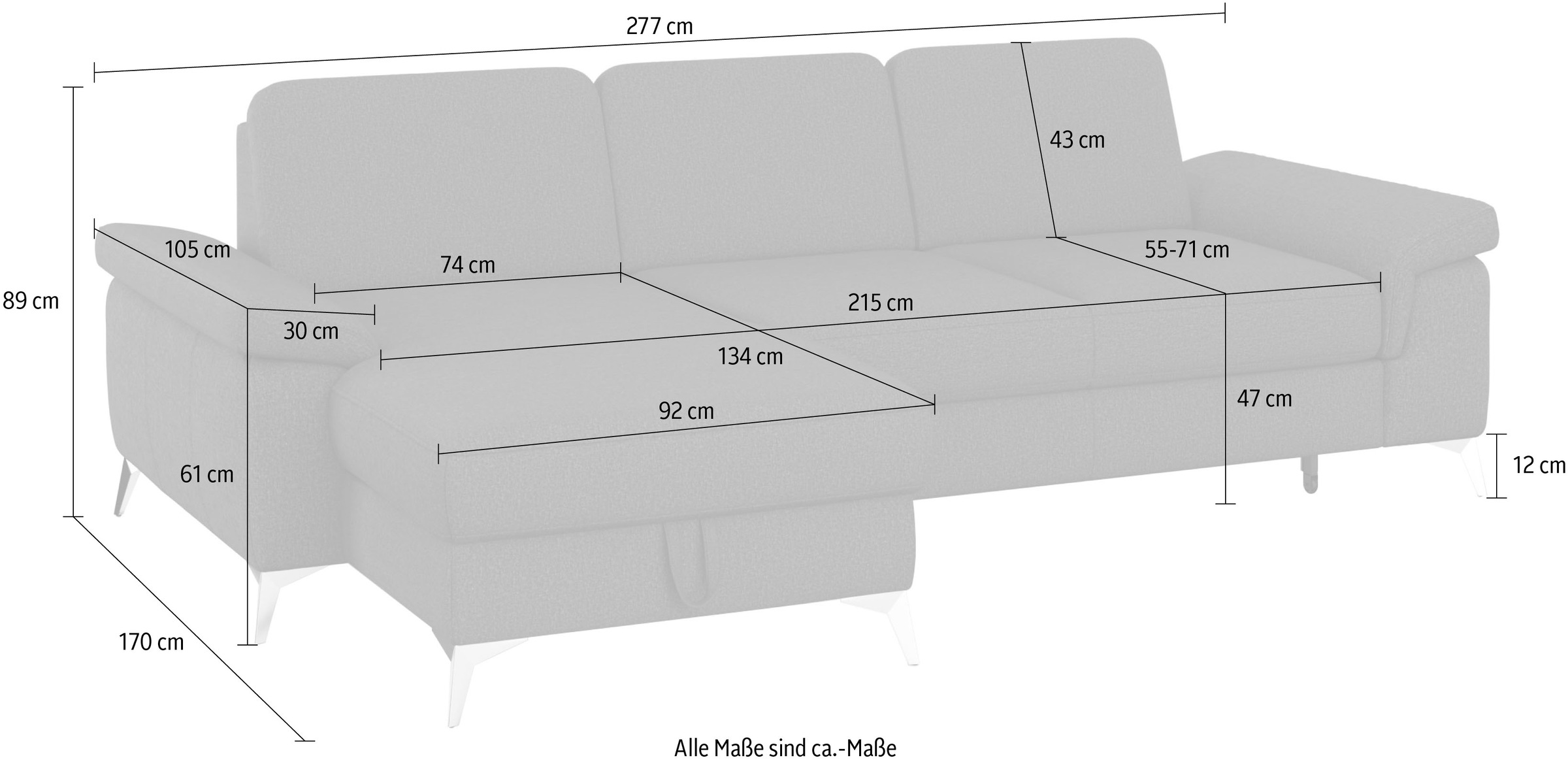 sit&more Ecksofa »Padua L-Form«, inklusive Sitztiefenverstellung, Armteilfunktion und Federkern