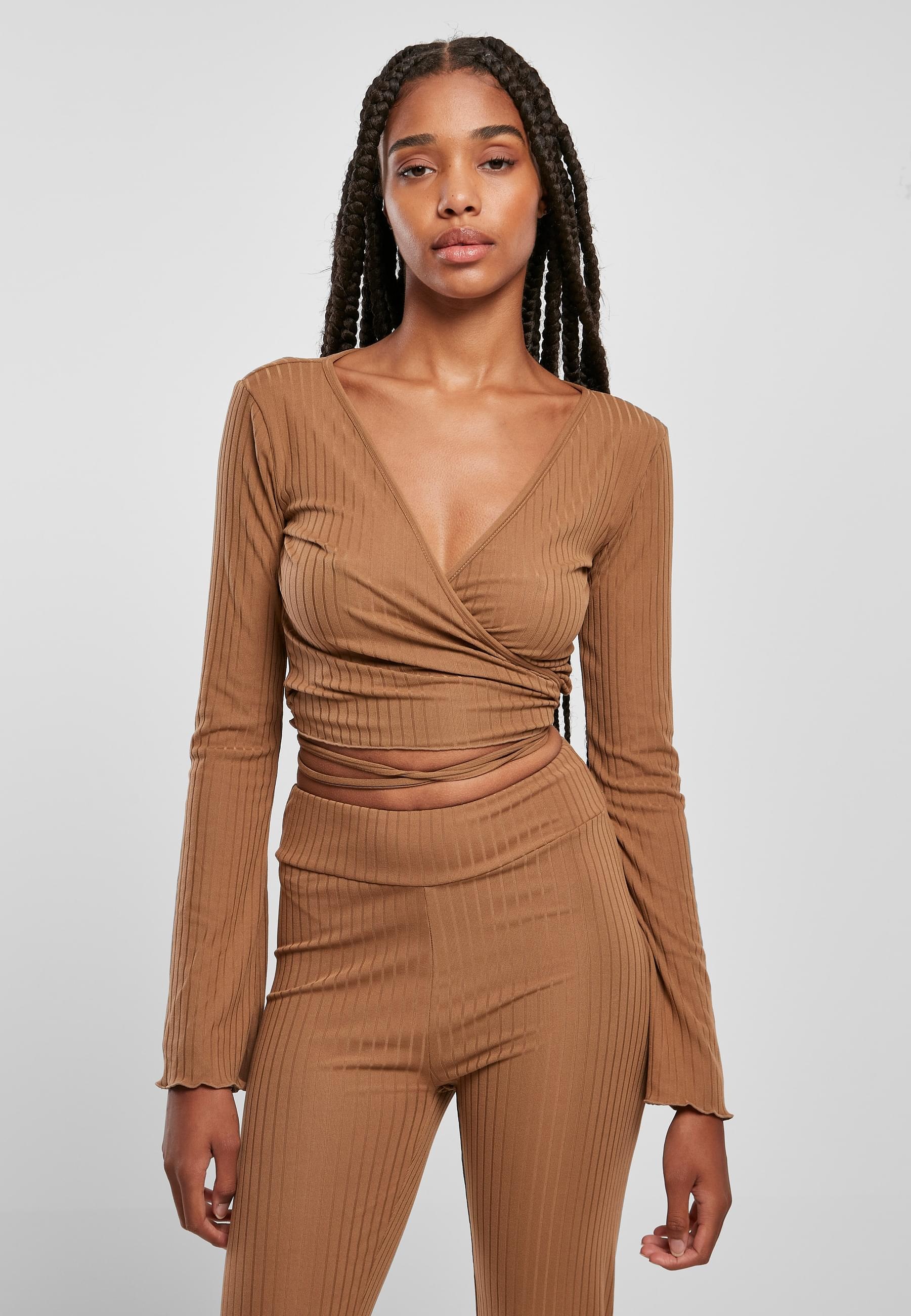 URBAN CLASSICS Longsleeve »Urban Classics Damen Ladies Cropped Rib Wrapped Longsleeve«, (1 tlg.)