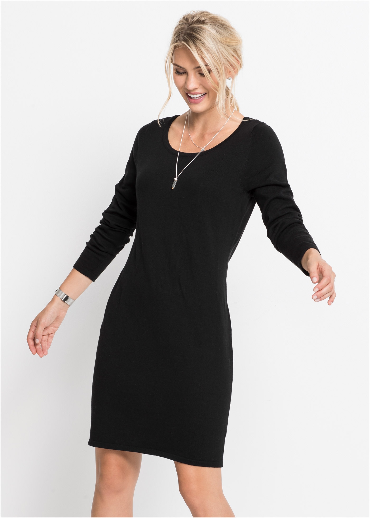 bonprix "Strickkleid" für den Alltag, aus Baumwolle und Polyamid, lockere Passform