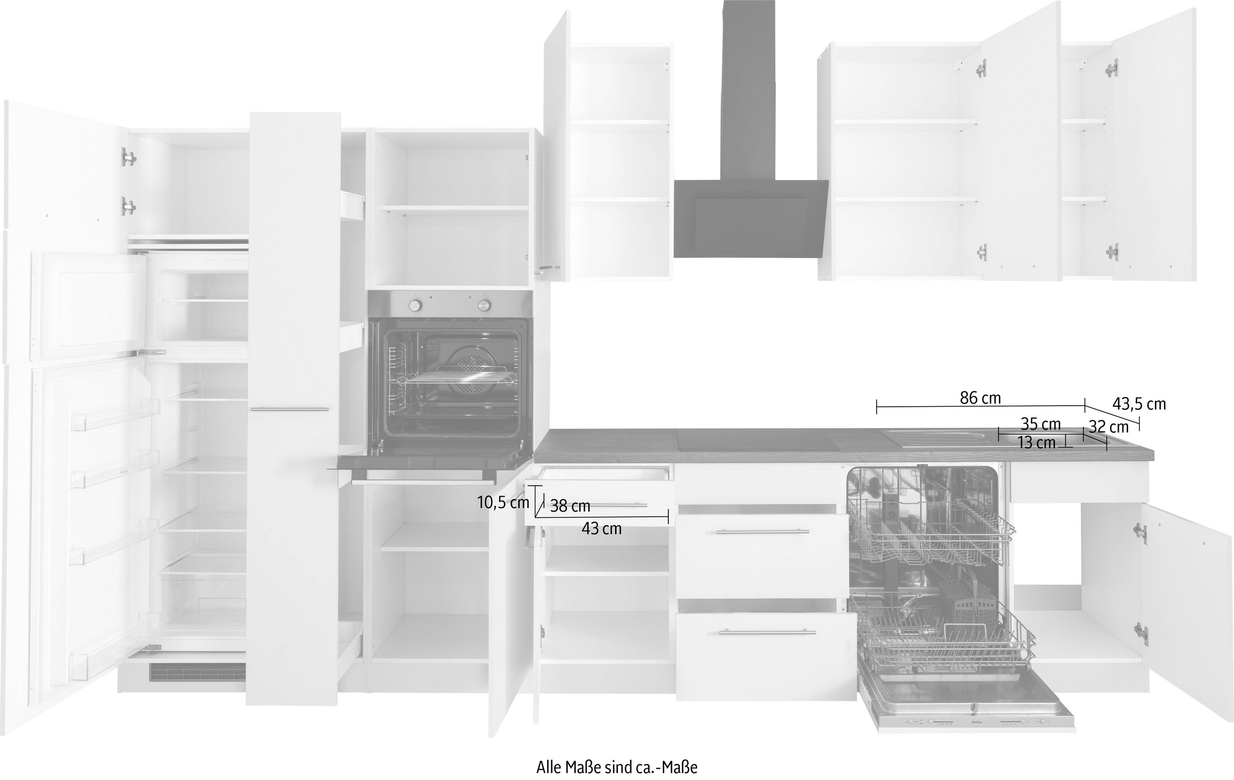 wiho Küchen Küchenzeile »Unna«, mit E-Geräten, Breite 370 cm