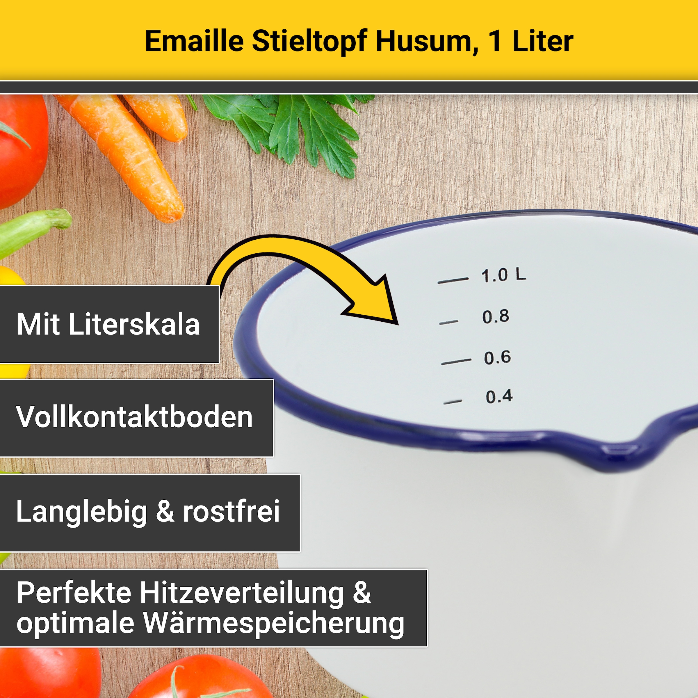 Krüger Kasserolle »Husum«, Emaille, (1 tlg.), für Induktions-Kochfelder geeignet, Ø 16 cm