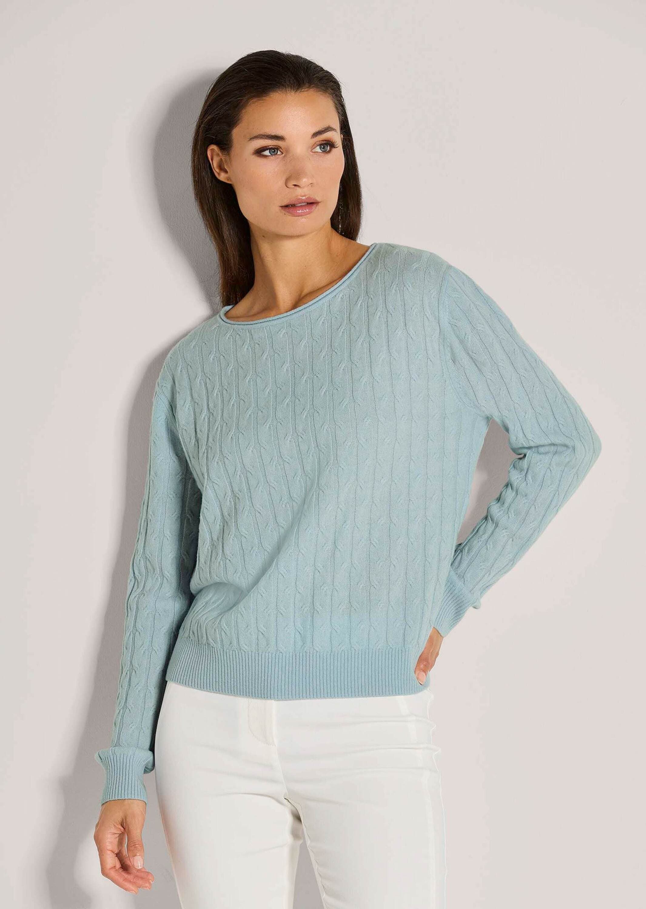 Thumbnail - MADELEINE Longpullover "Strickpullover Eleganter Wollpullover mit Zopfmuster" Allover-Zopfmuster