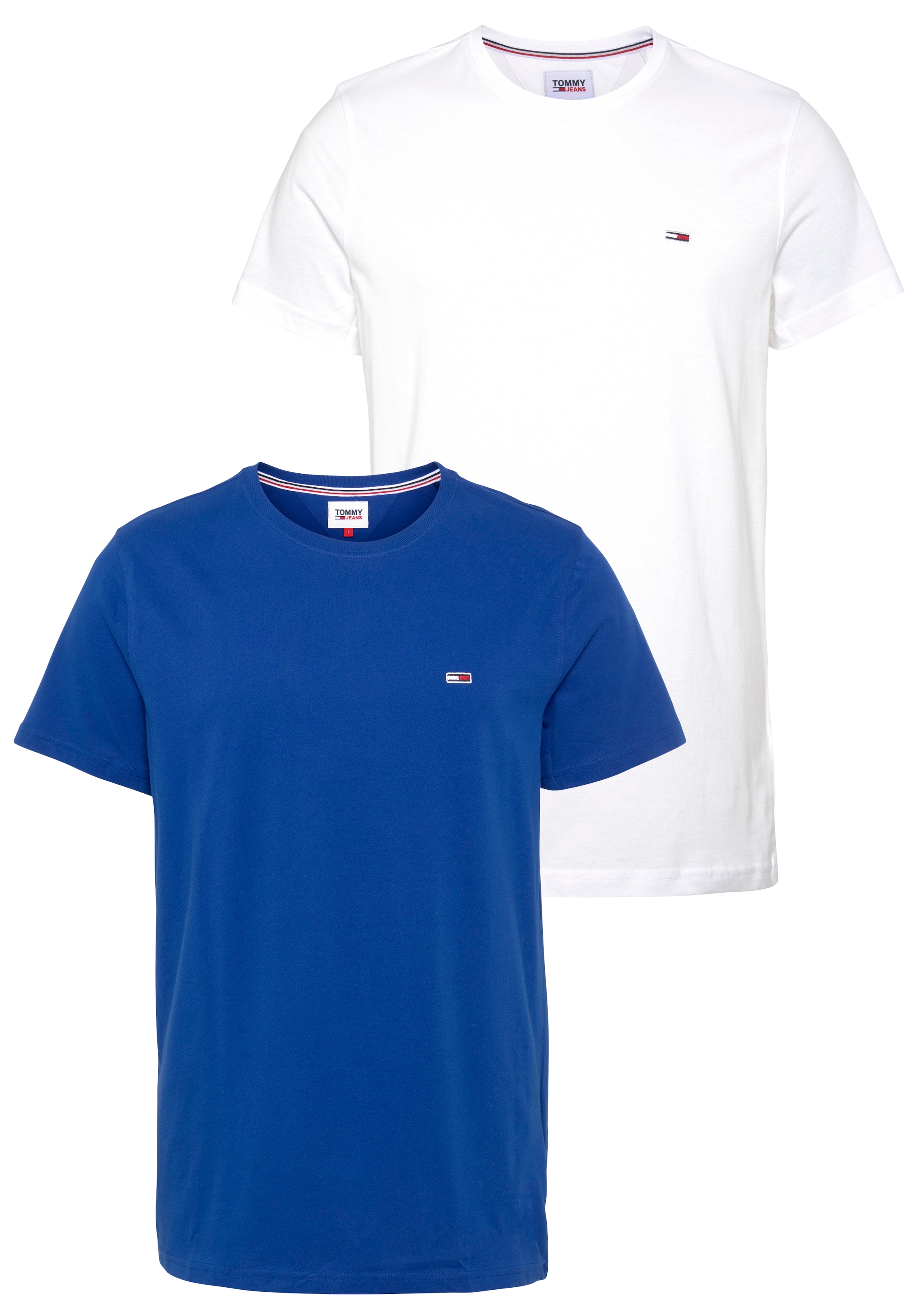 Tommy Jeans T-Shirt Brust ▷ BAUR 2 Markenlogo »TJM SLIM auf bestellen tlg., mit der 2PACK (Packung, TEE«, 2er-Pack), | JERSEY