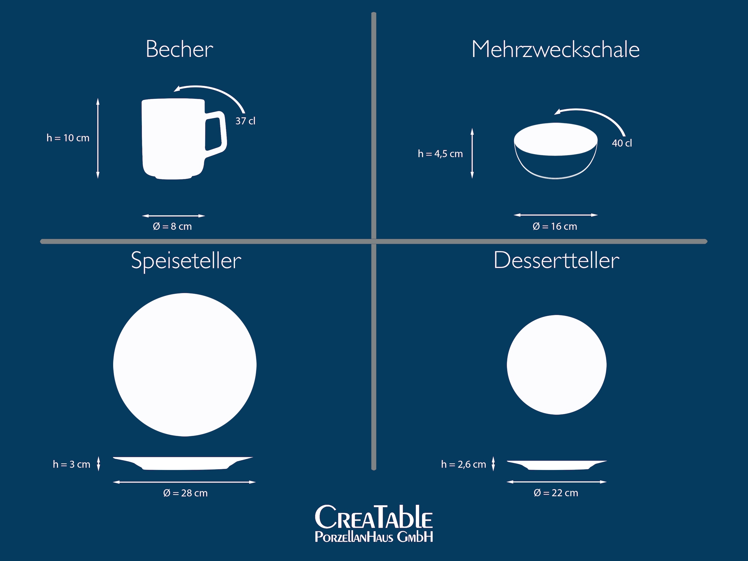 CreaTable Kombiservice »Uno«, (Set, 16 tlg., Kaffeeservice und Tafelservice im Set, für 4 Personen), seidenmatte Oberfläche, jedes Stück ein Unikat