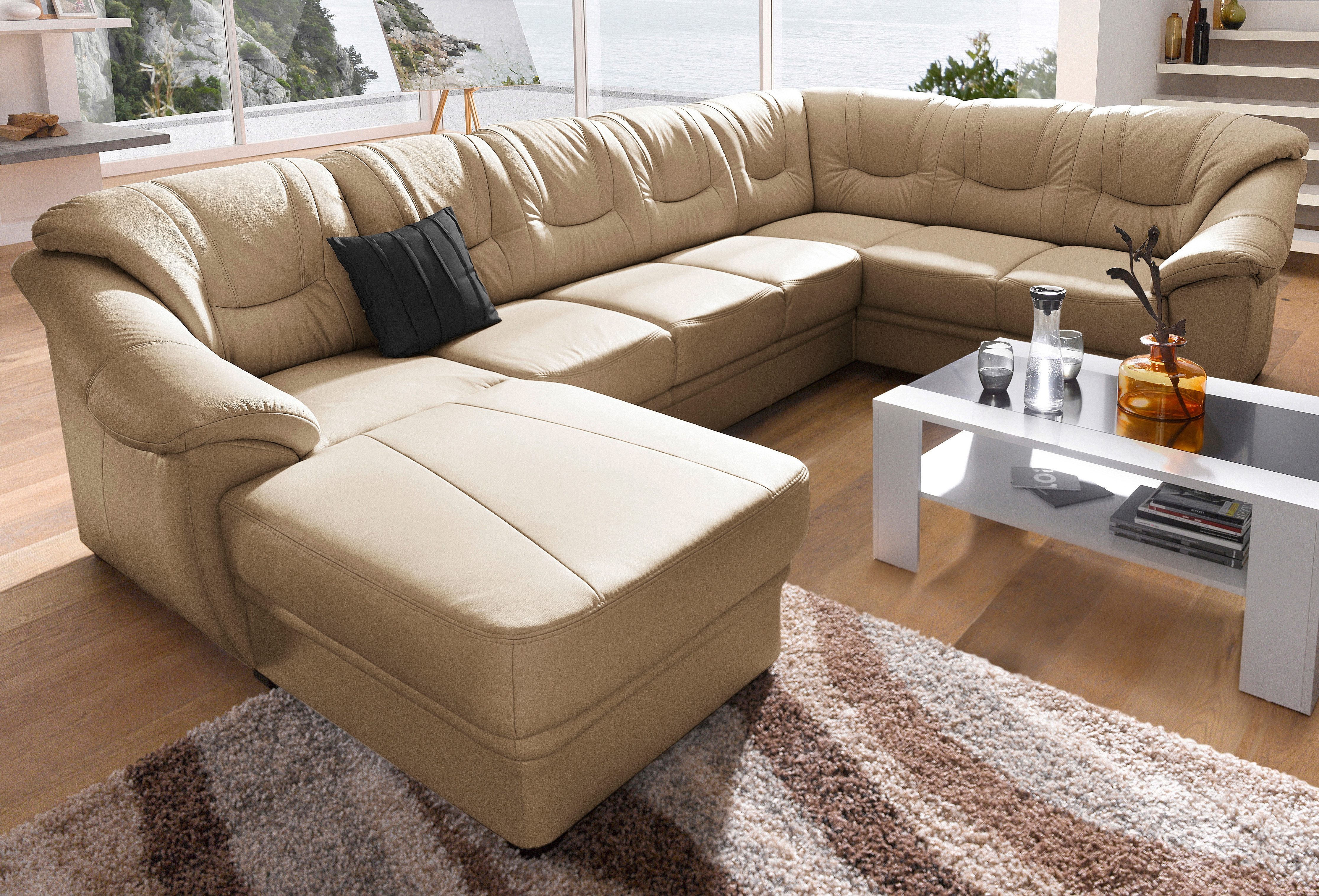 sit&more Wohnlandschaft "Savona, U-Form, B: 320 cm, Bettfunktion wählbar, Federkern-Polsterung" Komfortable Sitzhöhe 46 cm, Liegefläche 120 x 250 cm bei Bettfunktion