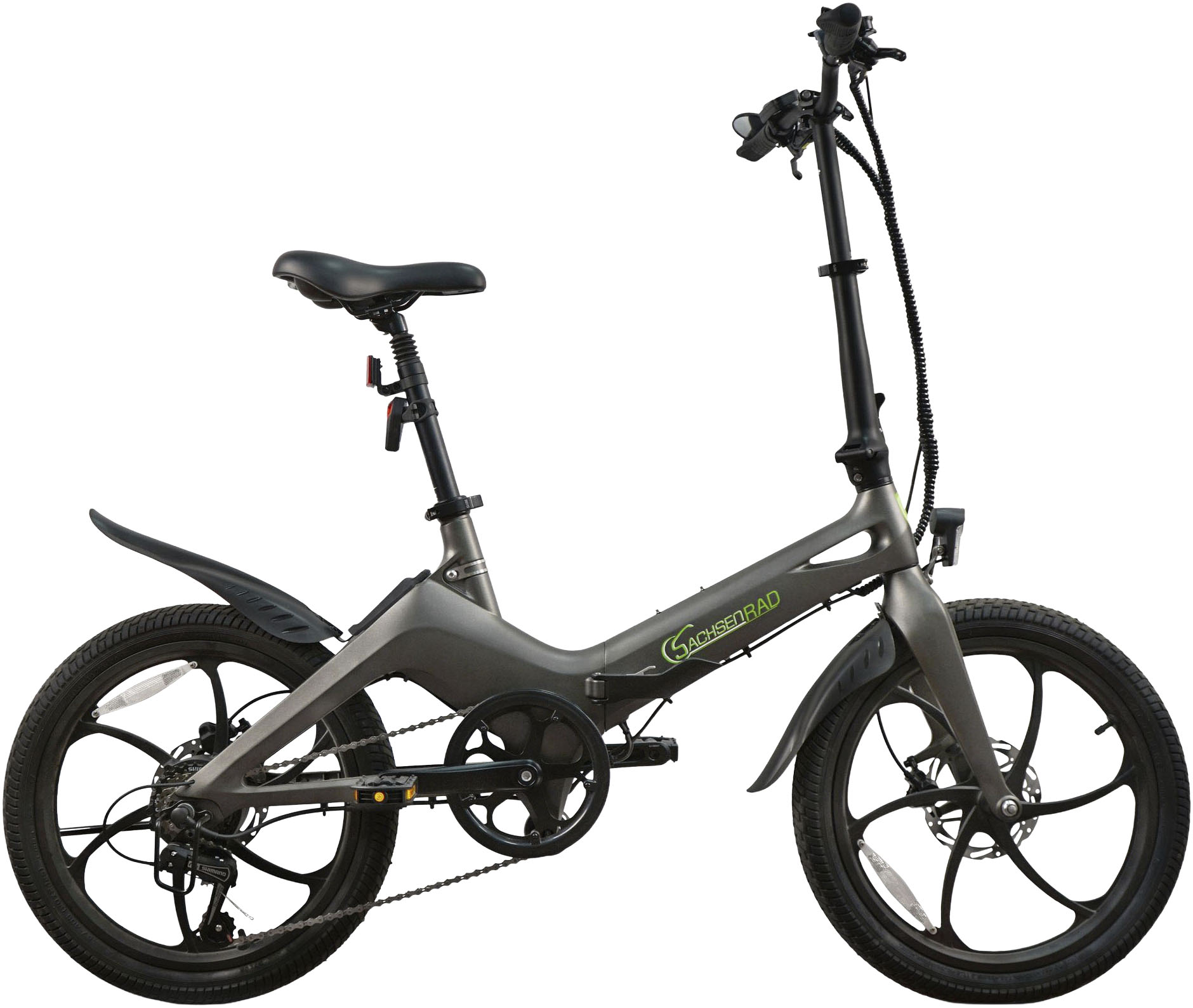 SachsenRad "F11 Pro MagPuma mit Transporttasche" 6 Gang Shimano Kettenschaltung Heckmotor 250 W mit Transporttasche, Rückspiegel, gefederte Sattelstütze