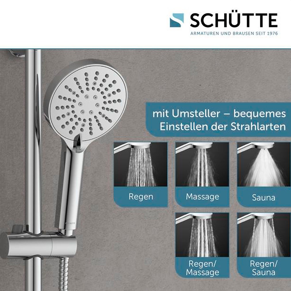 Schütte Stangenbrause-Set, (Komplett-Set), Duschset zum Kleben, ohne Bohren, Duschkopf mit Schlauch und Halterung