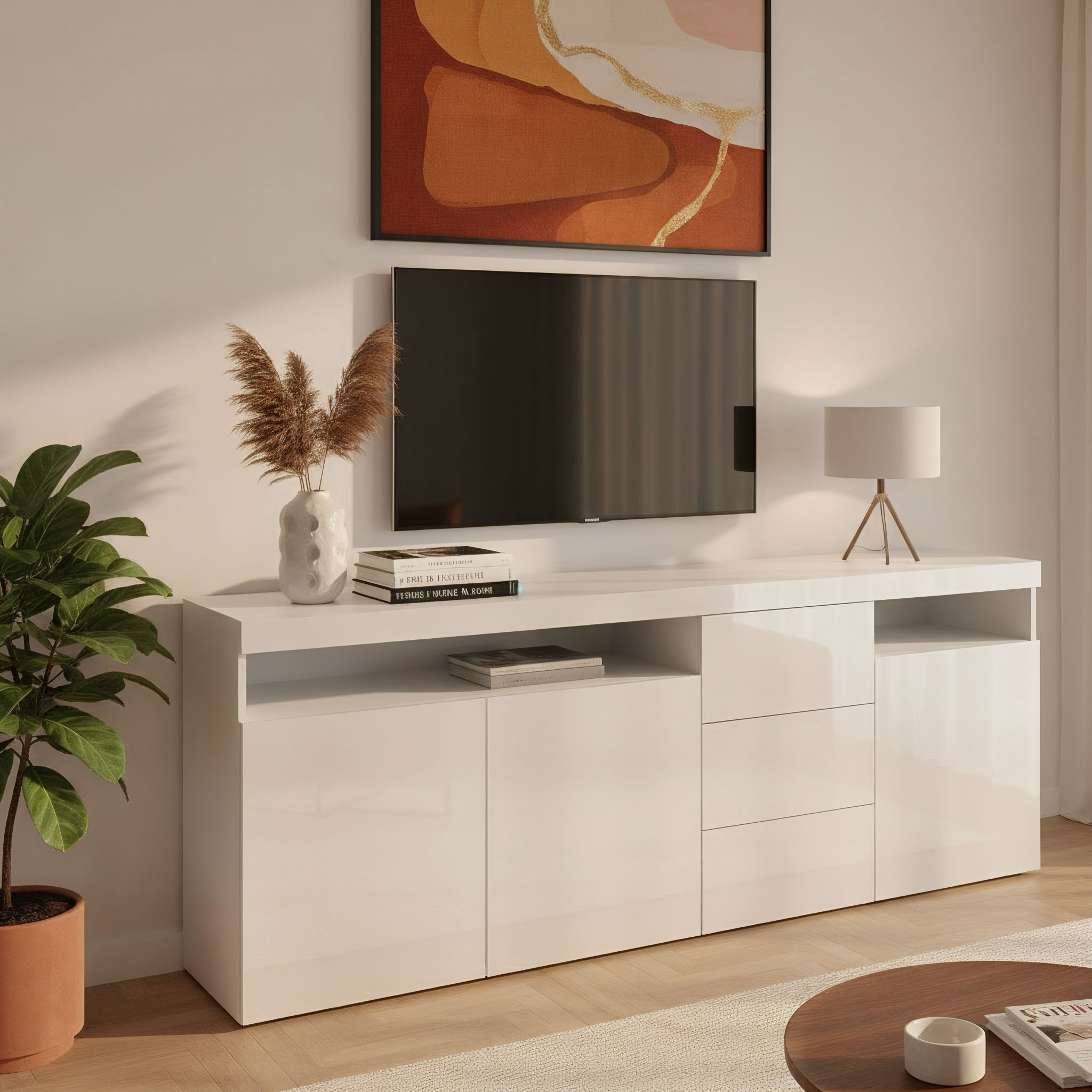 borchardt Möbel Sideboard "Kapstadt, Kommode mit Push-to-open-Funktion, Hochglanz-Dekor" Breite 200cm mit viel Stauraum, 3 Schubfächern und 3 Türen