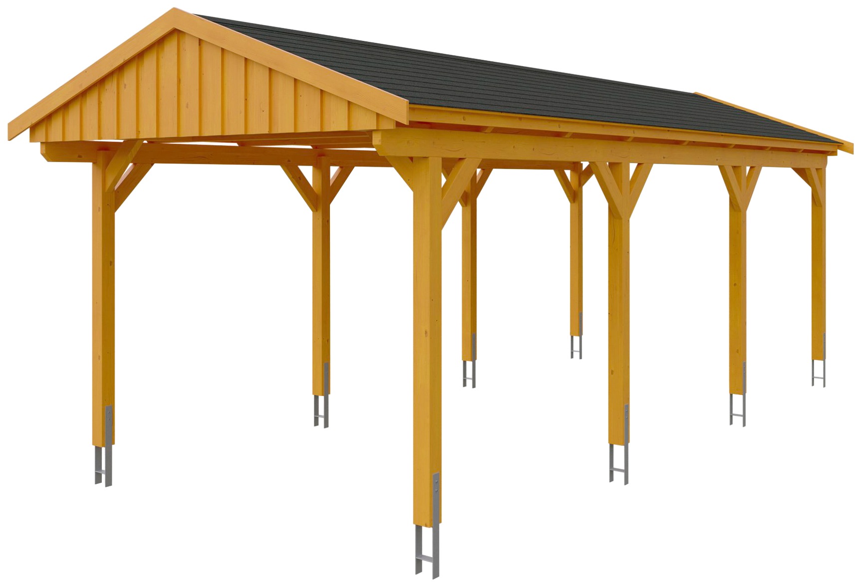 Skanholz Einzelcarport »Fichtelberg«, Leimholz-Nordisches Fichtenholz, hellbraun, mit schwarzen Schindeln