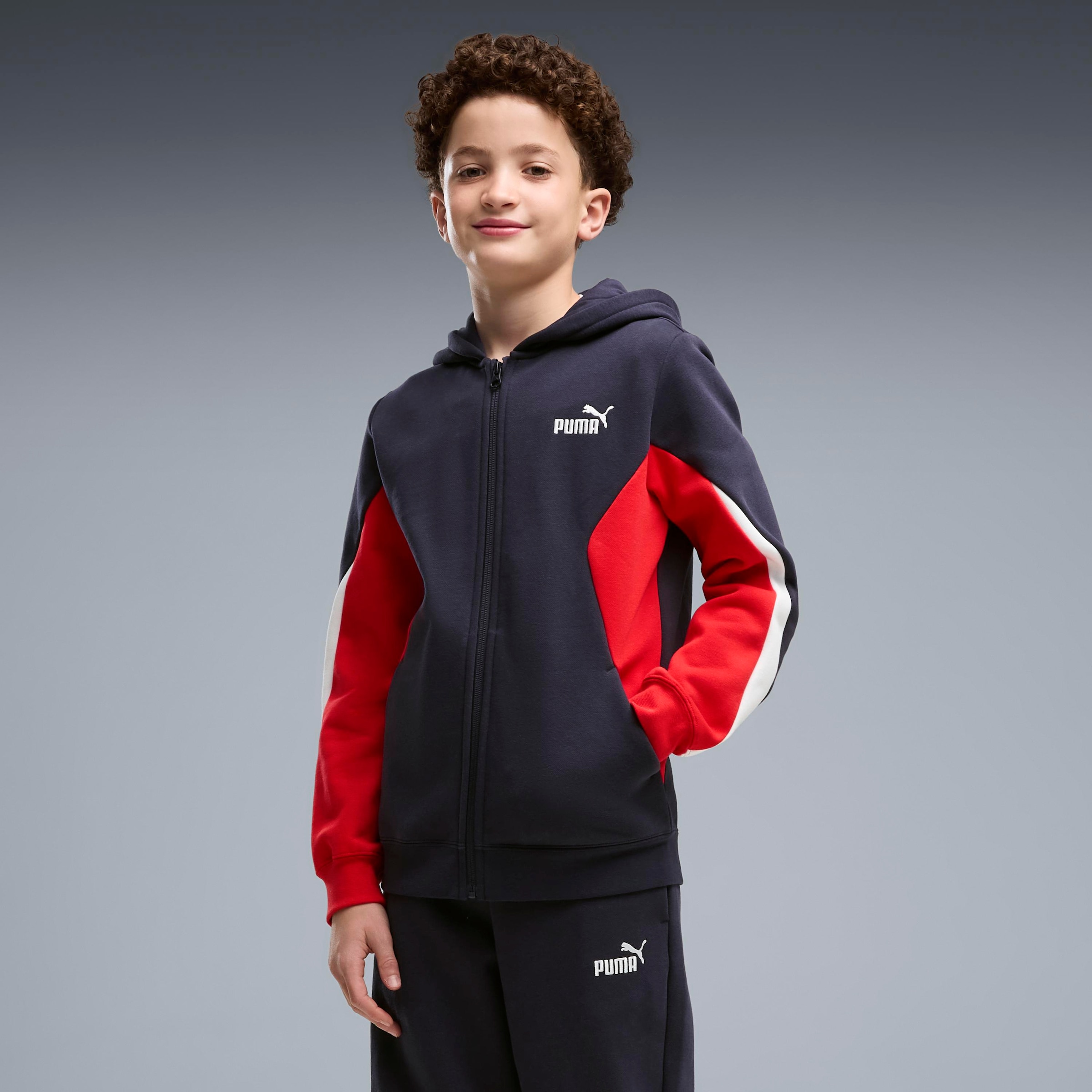 PUMA Trainingsanzug »ESS BLOCK FULL-ZIP SWEAT SUIT B« 2 2-teiliges Set, mit Reißverschluss am Oberteil, Regular Fit