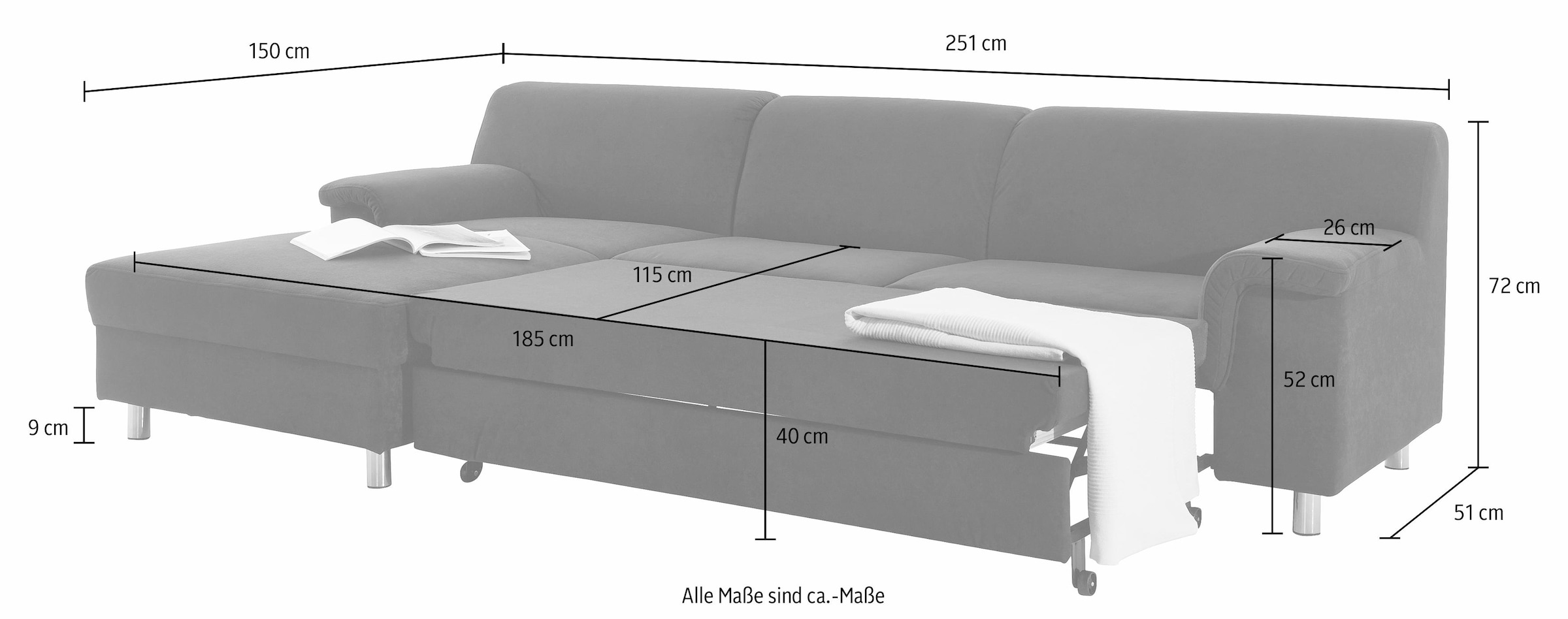 INOSIGN Ecksofa »Jamie, modern und elegant, Fußhöhe 9cm, L-Form,«, wahlweise mit Bettfunktion