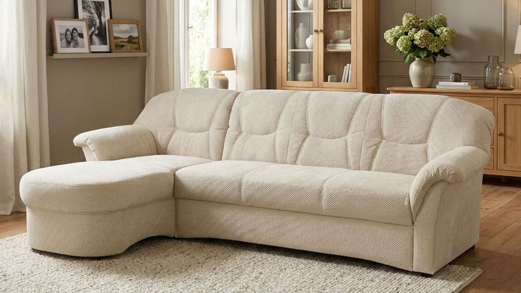 OTTO home Ecksofa "Langelland 232 x 146 cm, auch mit Schlaffunktion, mittelfester Sitz" L-Form, mit Federkern, pflegeleichter Pet Friendly Bezugsstoff