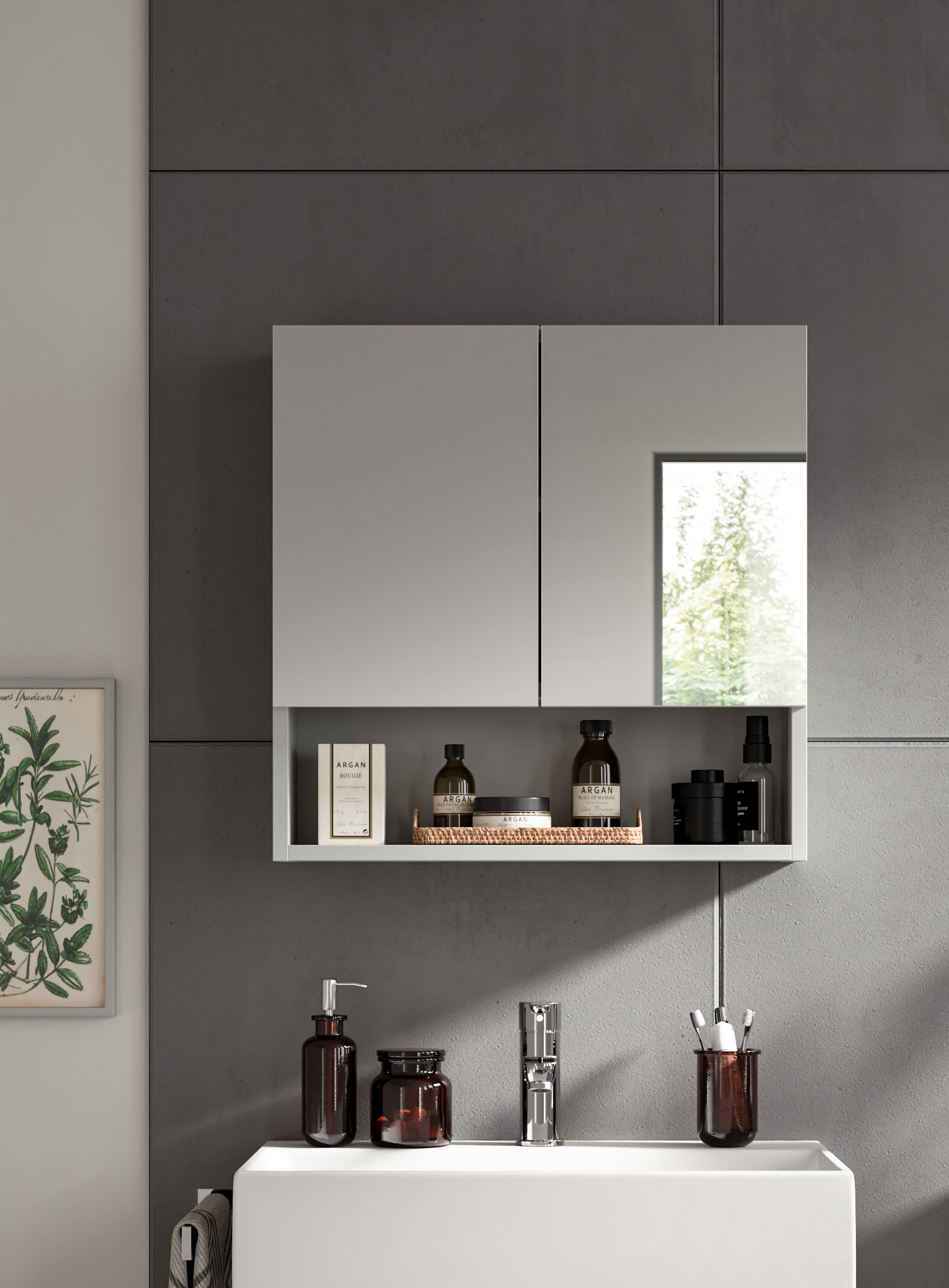 welltime Spiegelschrank »Calcio, Breite 55 cm, 2 Spiegeltüren, 1 Einlegboden, 3 Fächer«, Badschrank, Bad-Möbel, Badezimmer