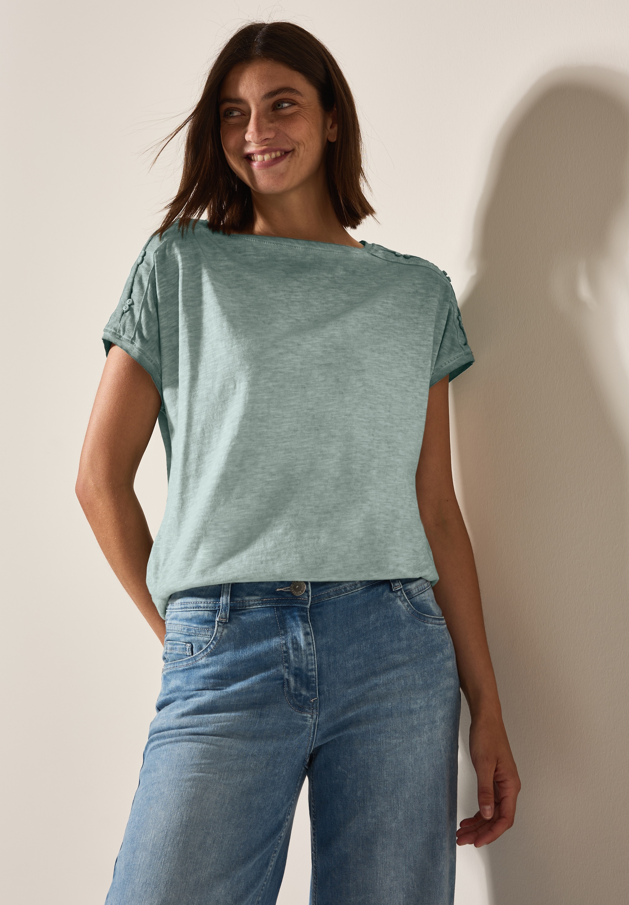 Cecil T-Shirt, mit Knopfdetails an der Schulter günstig online kaufen