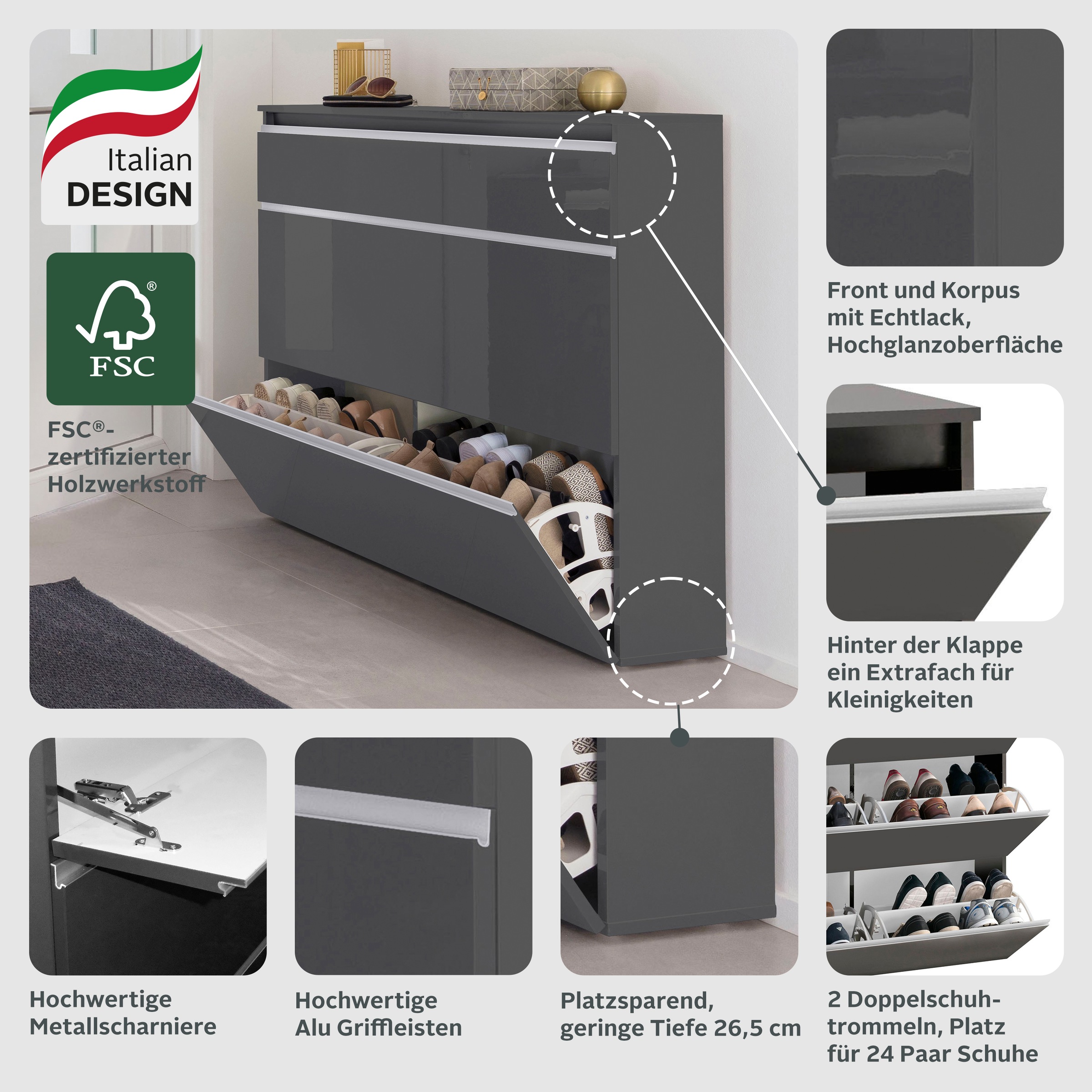 Thumbnail - Home affaire Schuhschrank "Magic Schuhschrank, Schuhkommode, Schuhregal, softgriff" 3 Klappen,Doppelschuhtrommeln,hochgl...