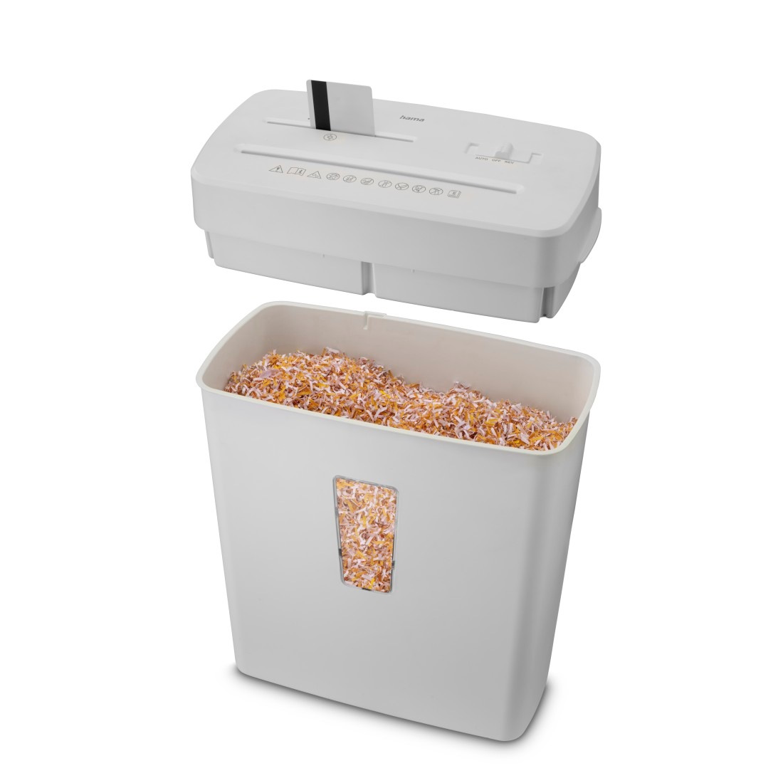 Hama Aktenvernichter »Aktenvernichter Mikroschnitt (Papier, Plastik, CDs, Korb, 5 Blatt, P5)«, Mit Papierkorb, 2 x 12 mm Mini-Schnitzel, Automatik, Rücklauf