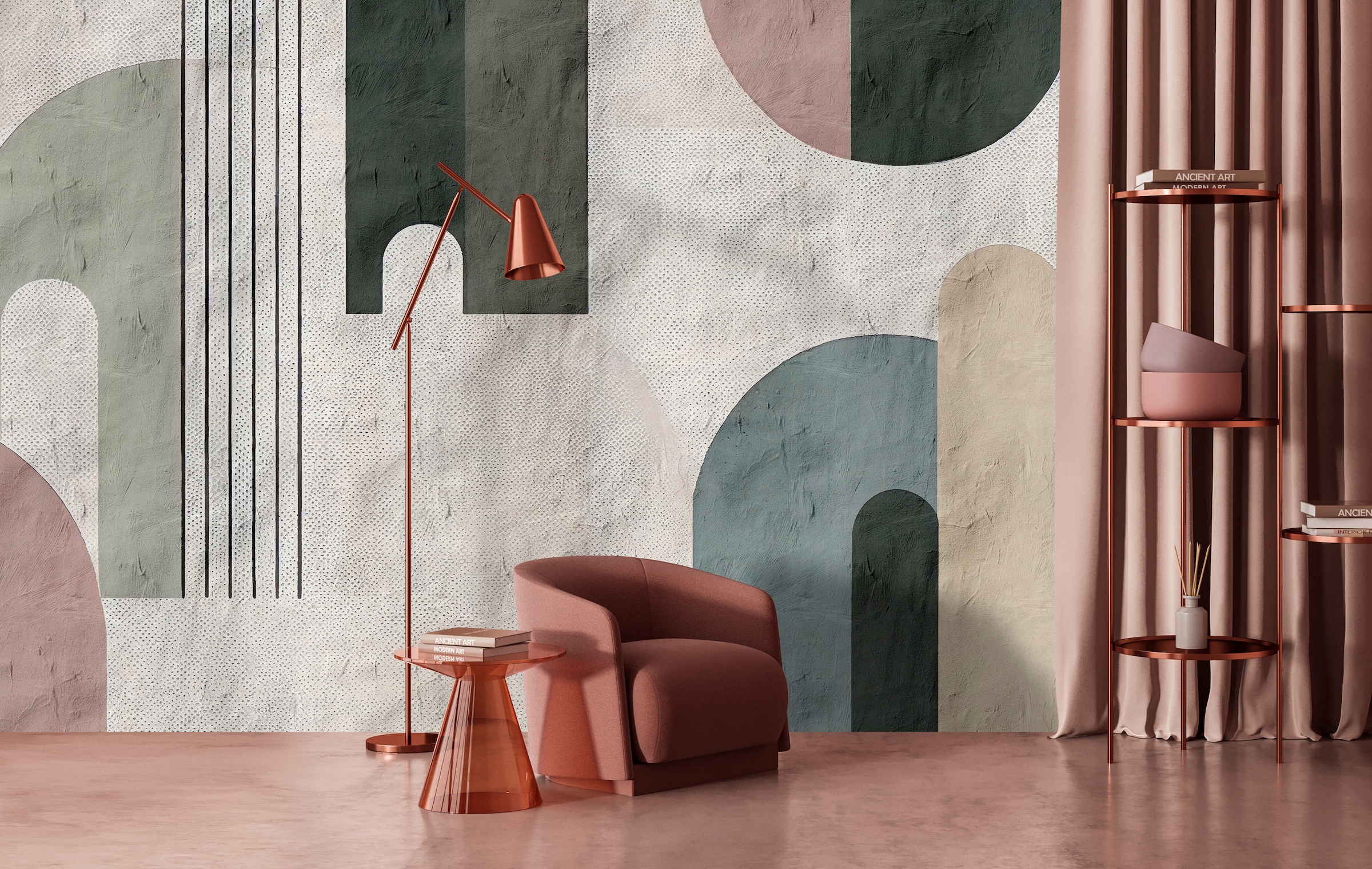 living walls Vliestapete "Geometrische Tapete modern in Rosa Beige Grün" matt glatt