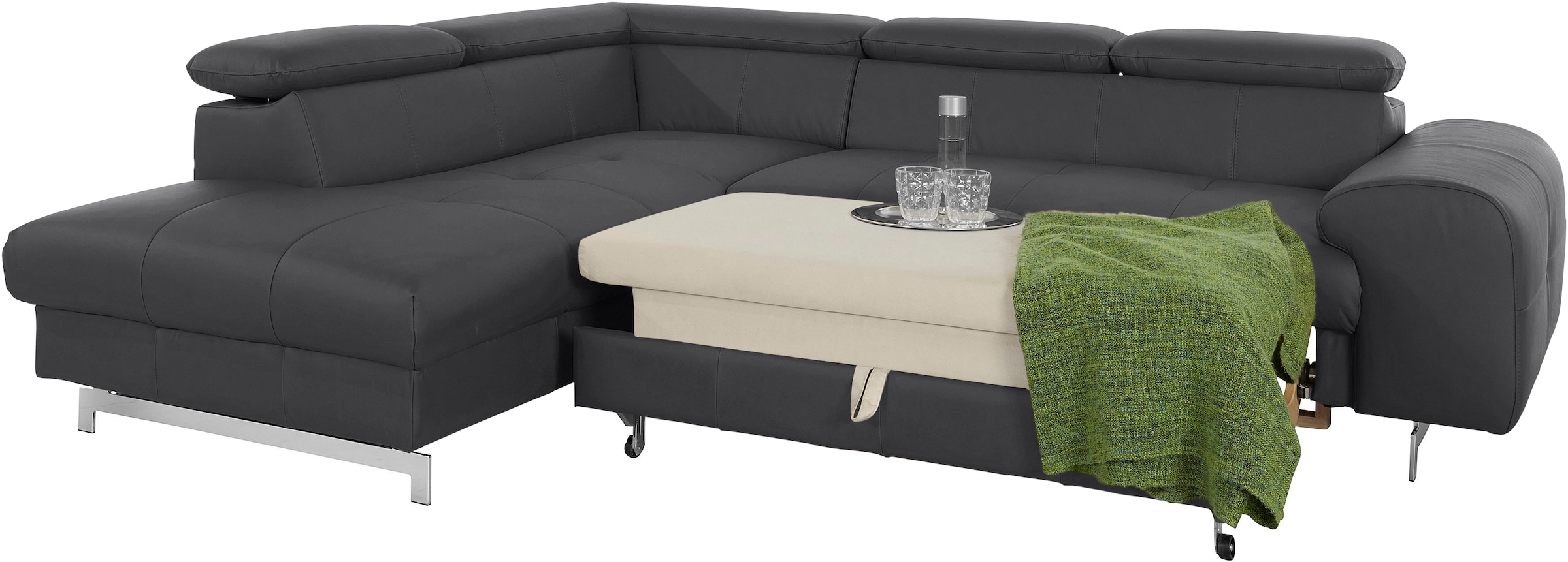 COTTA Ecksofa »Chef L-Form«, mit Kopfteilverstellung, edle Metallkufen, wahlweise mit Bettfunktion