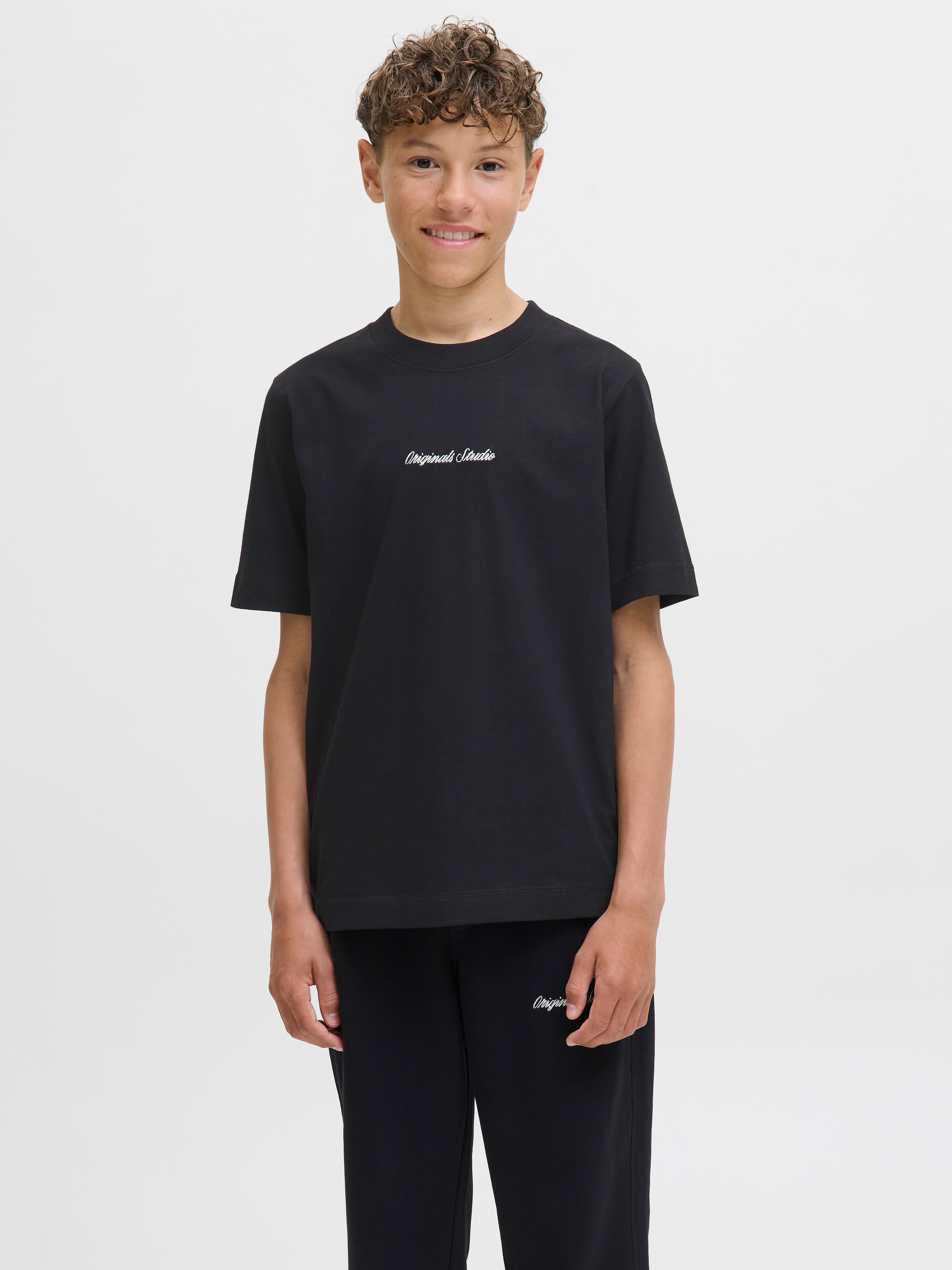 Kinder T-Shirt "JORNORREBRO EMB TEE SS CN NOOS JNR", schwarz, Gr. 176, JACK & JONES JUNIOR, bedruckt, Single Jersey, Obermaterial: 100% Baumwolle,