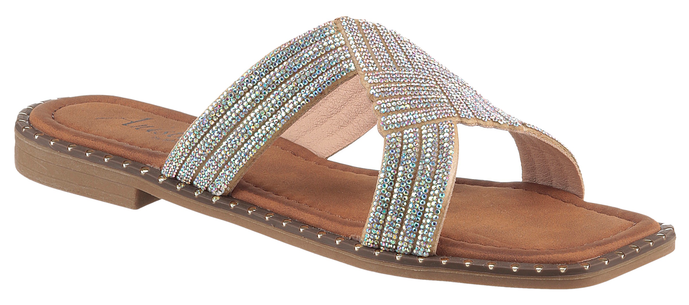 Thumbnail - Aniston SHOES Pantolette, Flat, Sommerschuh, Strandschuh, Glitzersteine - NEUE KOLLEKTION