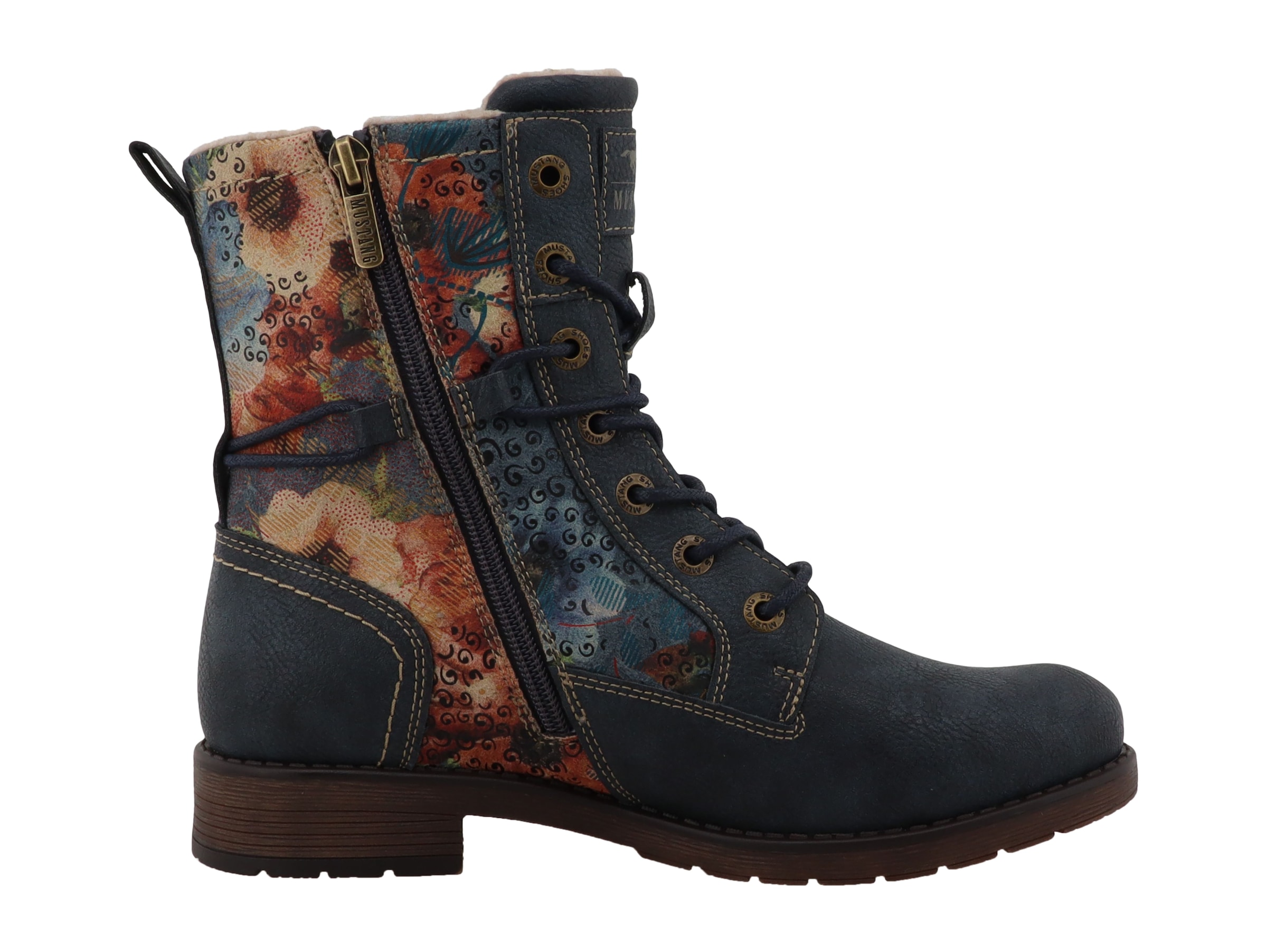 Mustang Shoes Schnürstiefelette »Stiefel«  Blockabsatz, Schnürboots in blumigem Design