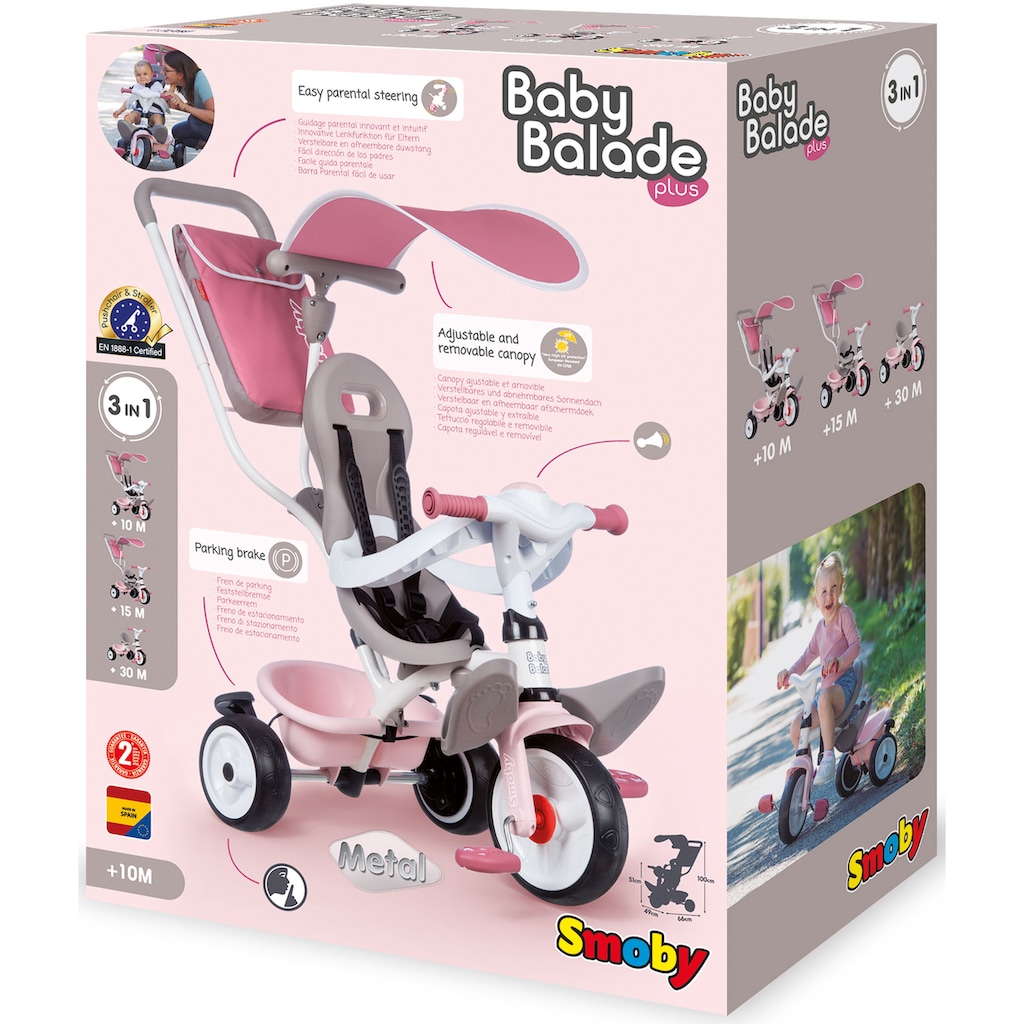 Smoby Dreirad »Baby Balade Plus, rosa«, mit Sonnendach; Made in Europe