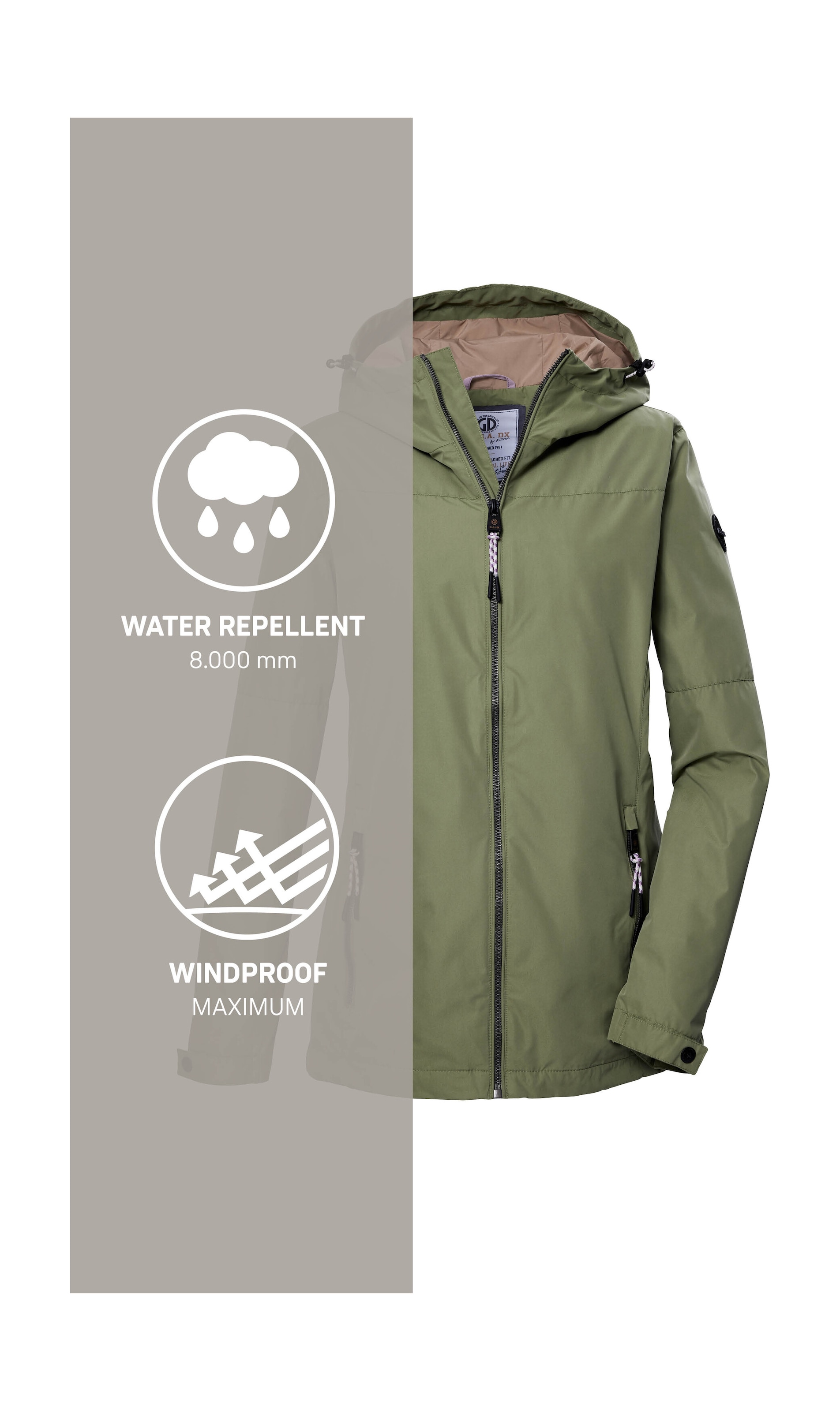 G.I.G.A. DX by killtec Funktionsjacke »GS 71 WMN JCKT«, Damenjacke: wasserdicht, winddicht, PFAS-frei, verstellbar, Kapuze