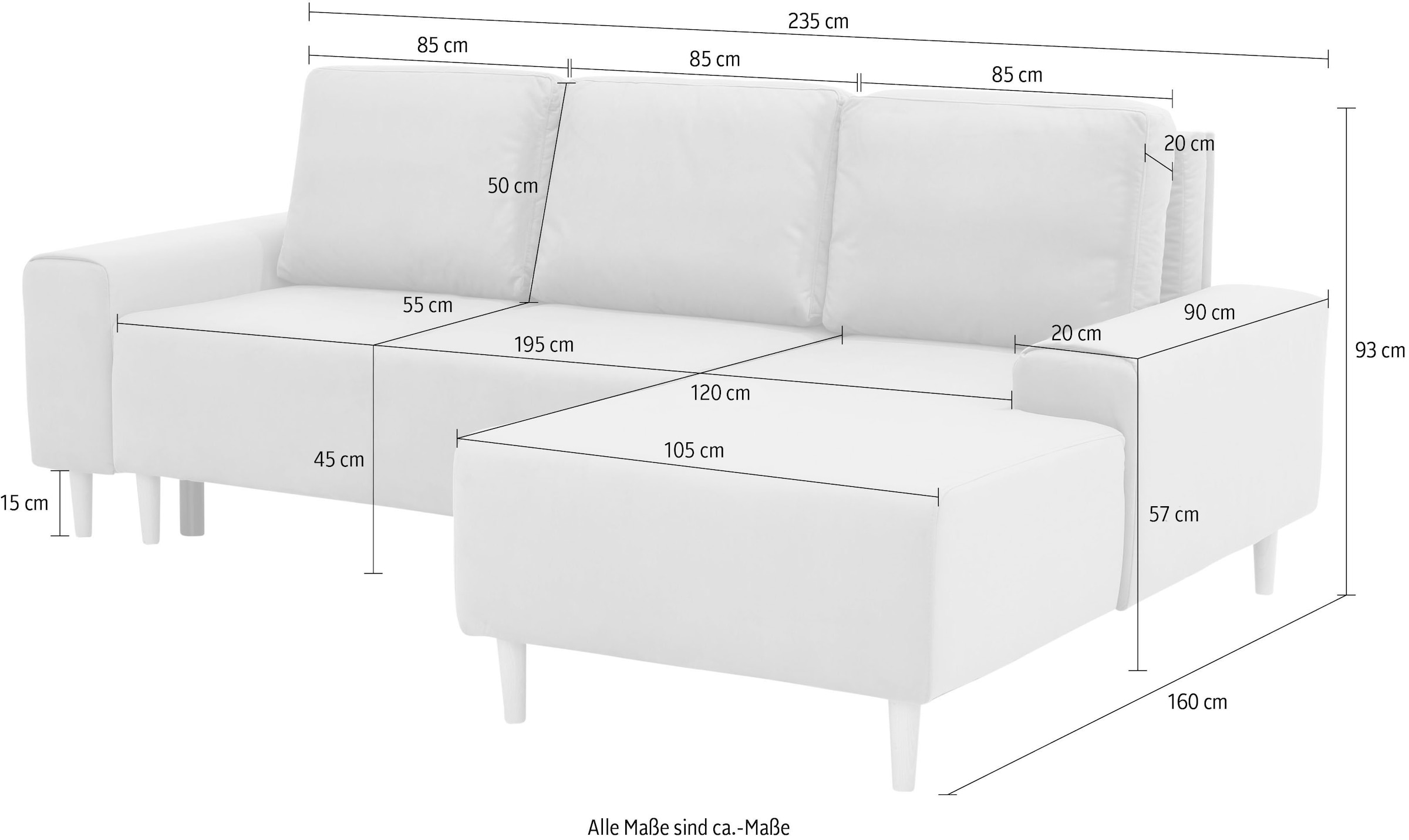 INOSIGN Ecksofa »Samu L-Form«, wahlweise mit Bettfunktion und Bettkasten