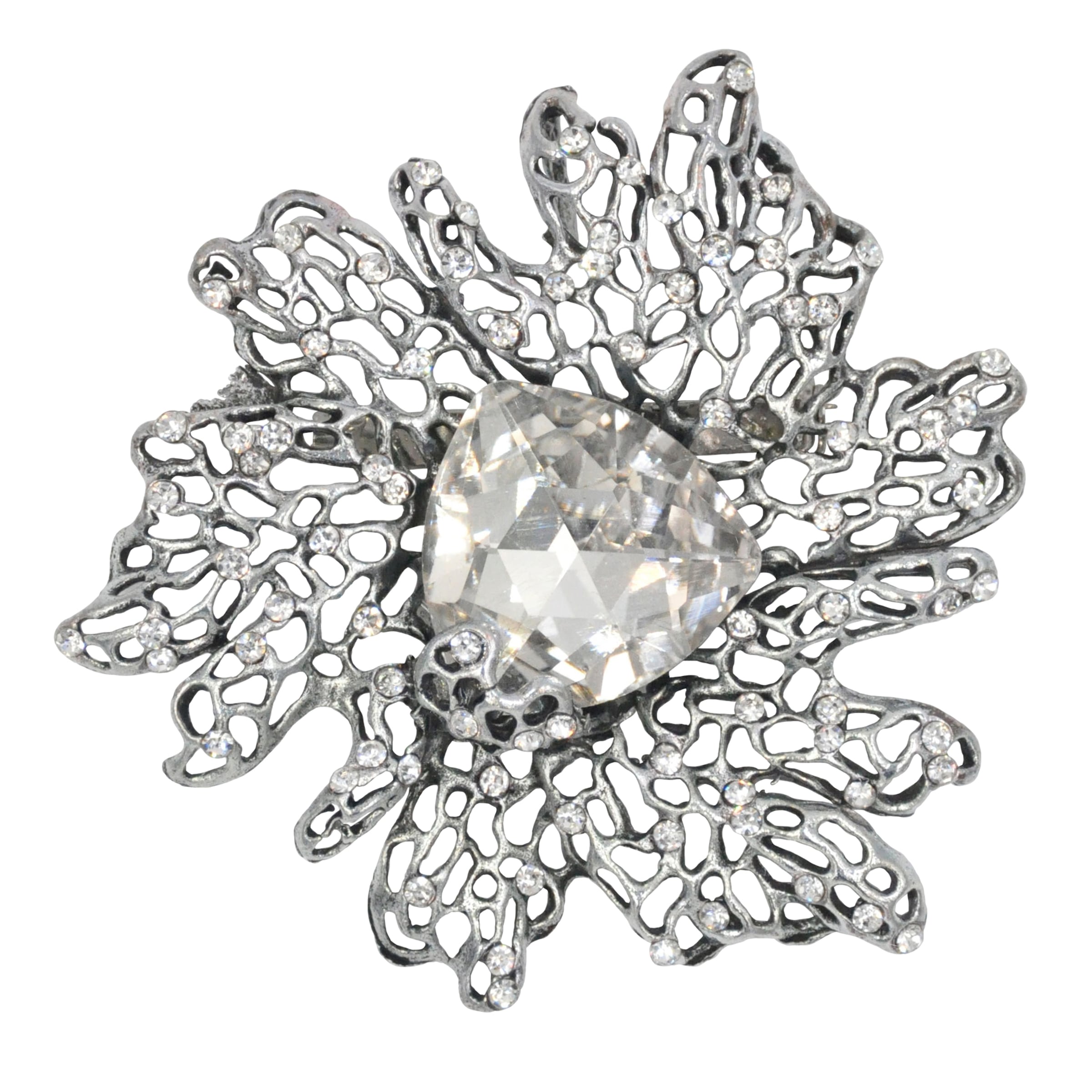 Brosche FIRETTI "Schmuck Geschenk Water Lily", transparent (altsilberfarben, weiß, weiß), Broschen, Damen, Metall, Brosche - Einheitsgröße