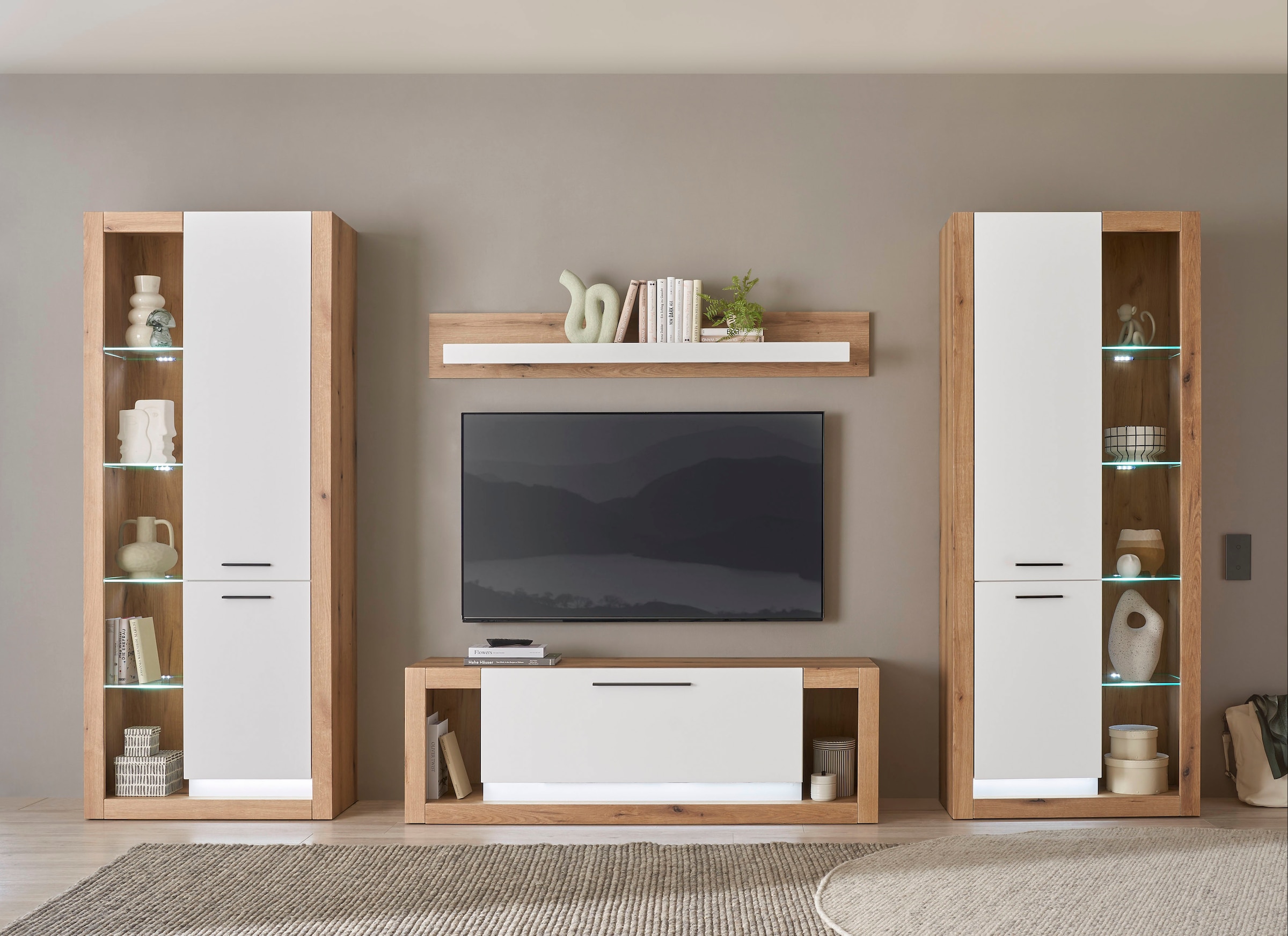 Home affaire Wohnwand "Brixen, moderne Anbauwand, Wohnzimmer-Set, Eiche Evo günstig online kaufen