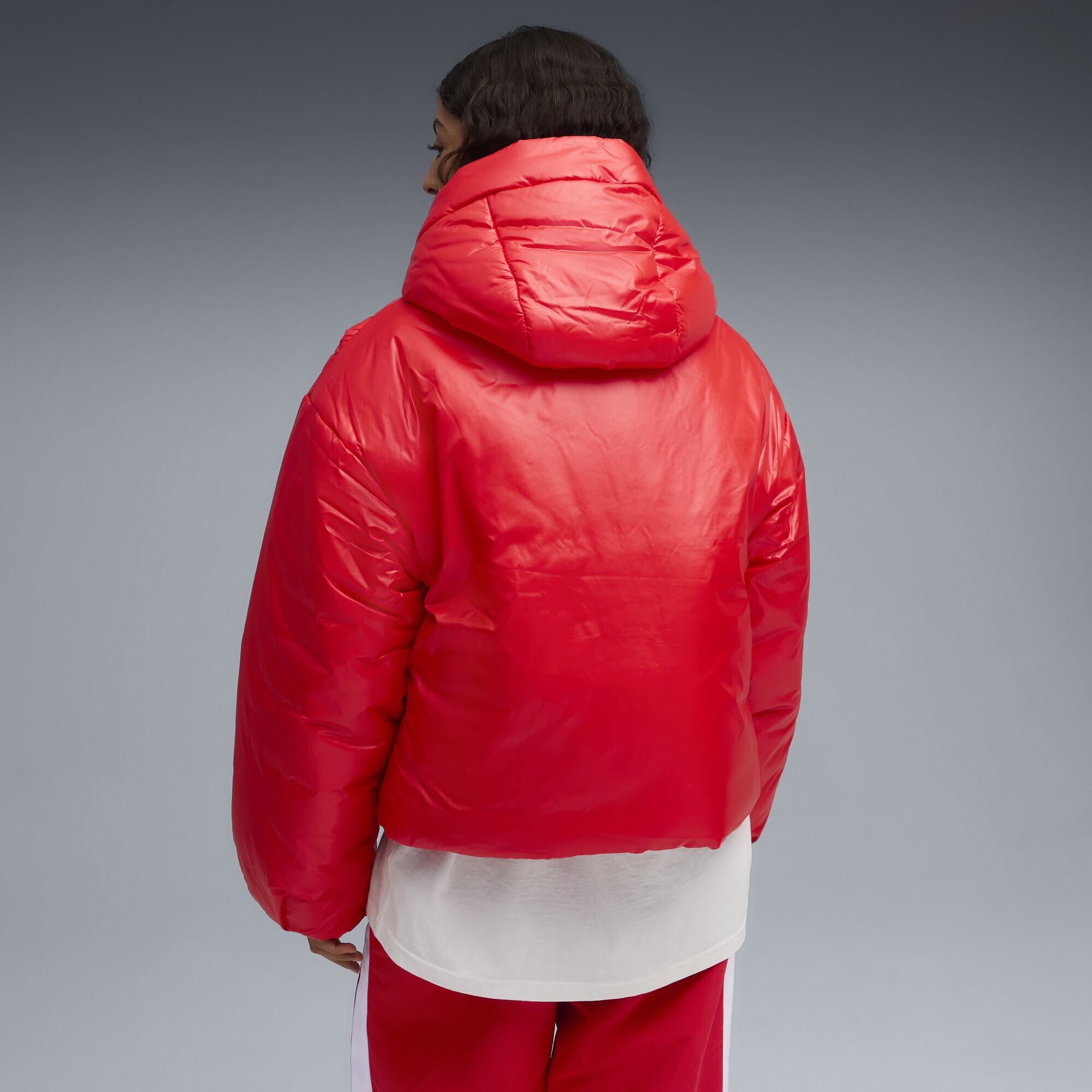 PUMA Winterjacke »Wardrobe Essentials Shiny Wattierte Kapuzenjacke Damen«