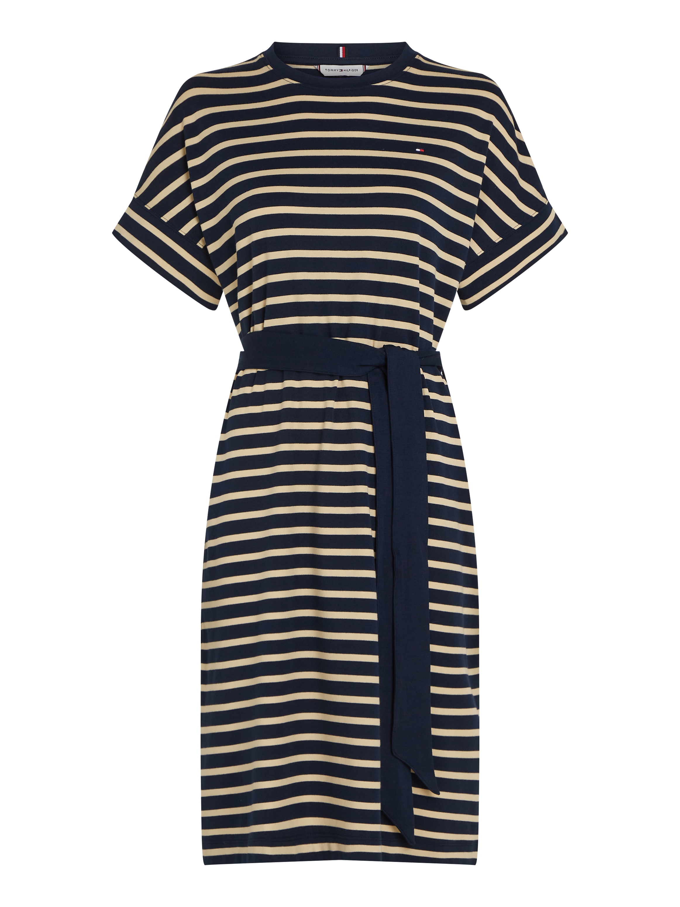 Tommy Hilfiger A-Linien-Kleid »COTTON INTERLOCK SHORT DRESS«, mit Bindeband