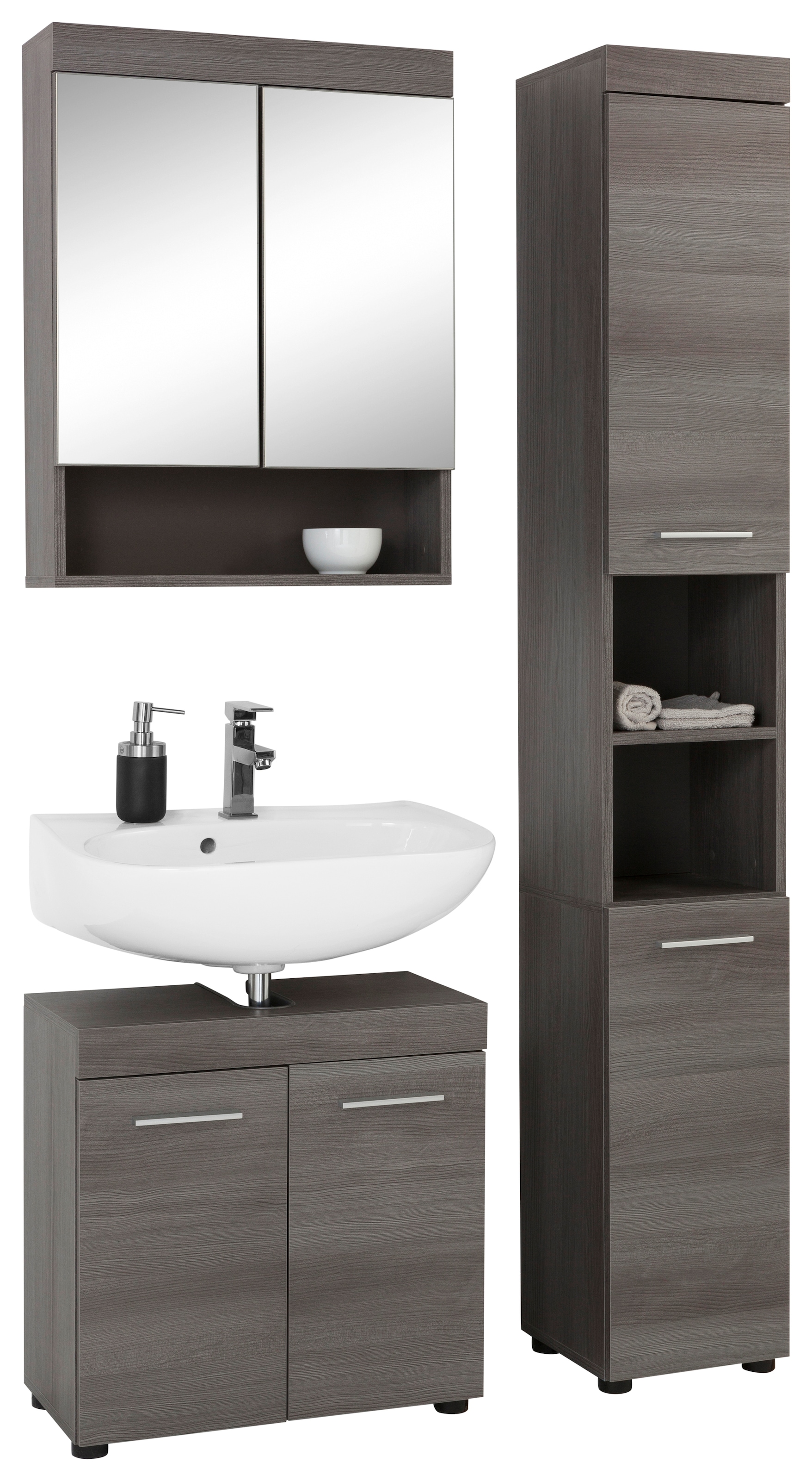 welltime Badmöbel-Set "Royan", (Set, 3 St.), Badmöbel-Set: Hochschrank, Spi günstig online kaufen