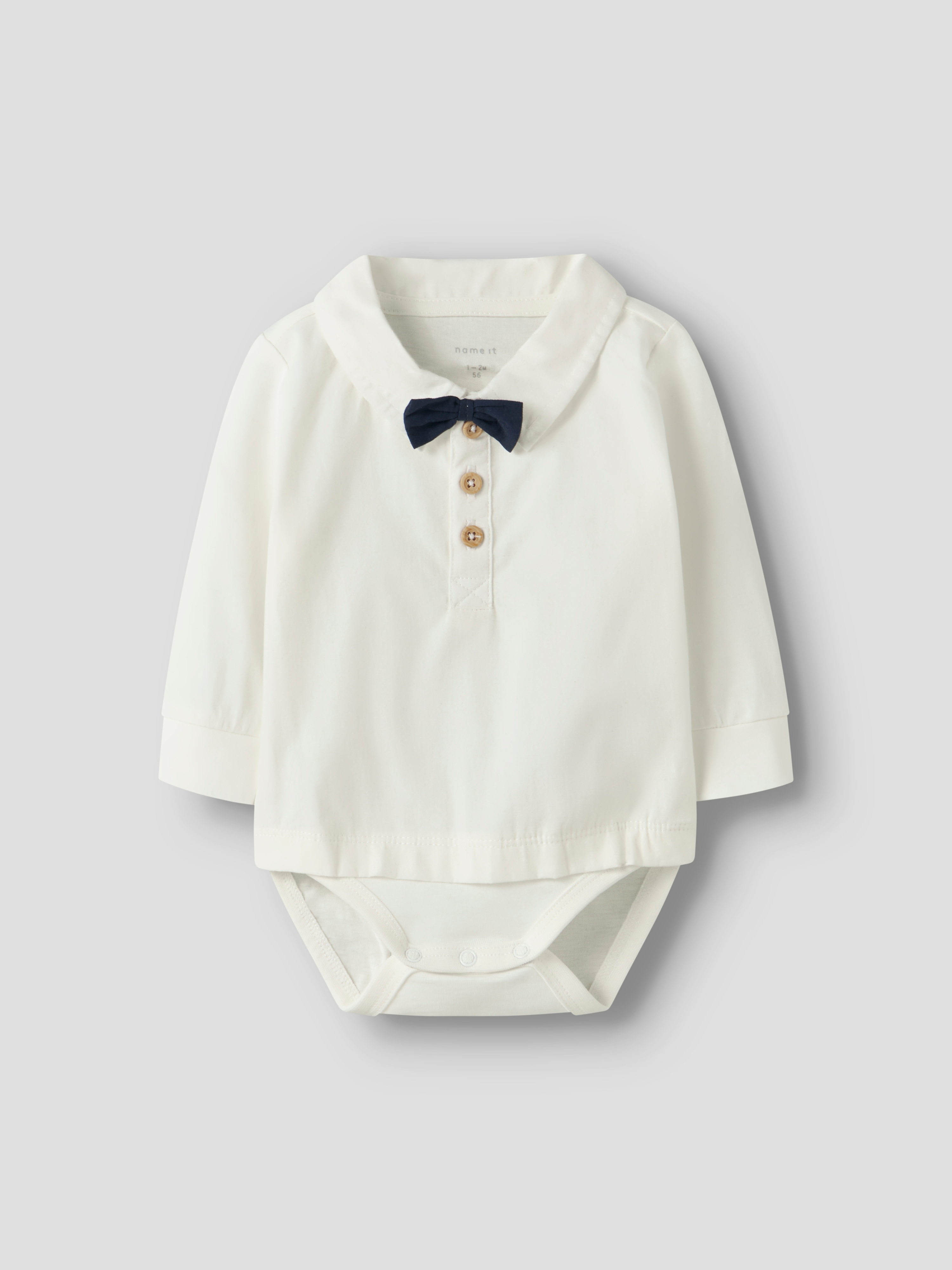 NAME IT Jungen Body "NBMNOLLER LS BODY", Gr. 56, weiß, Sweatware, Obermaterial: 100% Baumwolle, unifarben, Bodys