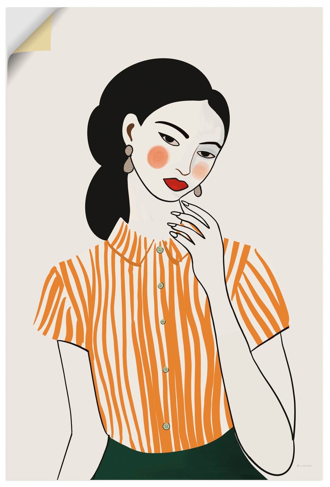 ARTland Woman in Striped Blouse II Wall Decal Orange 20x30cm