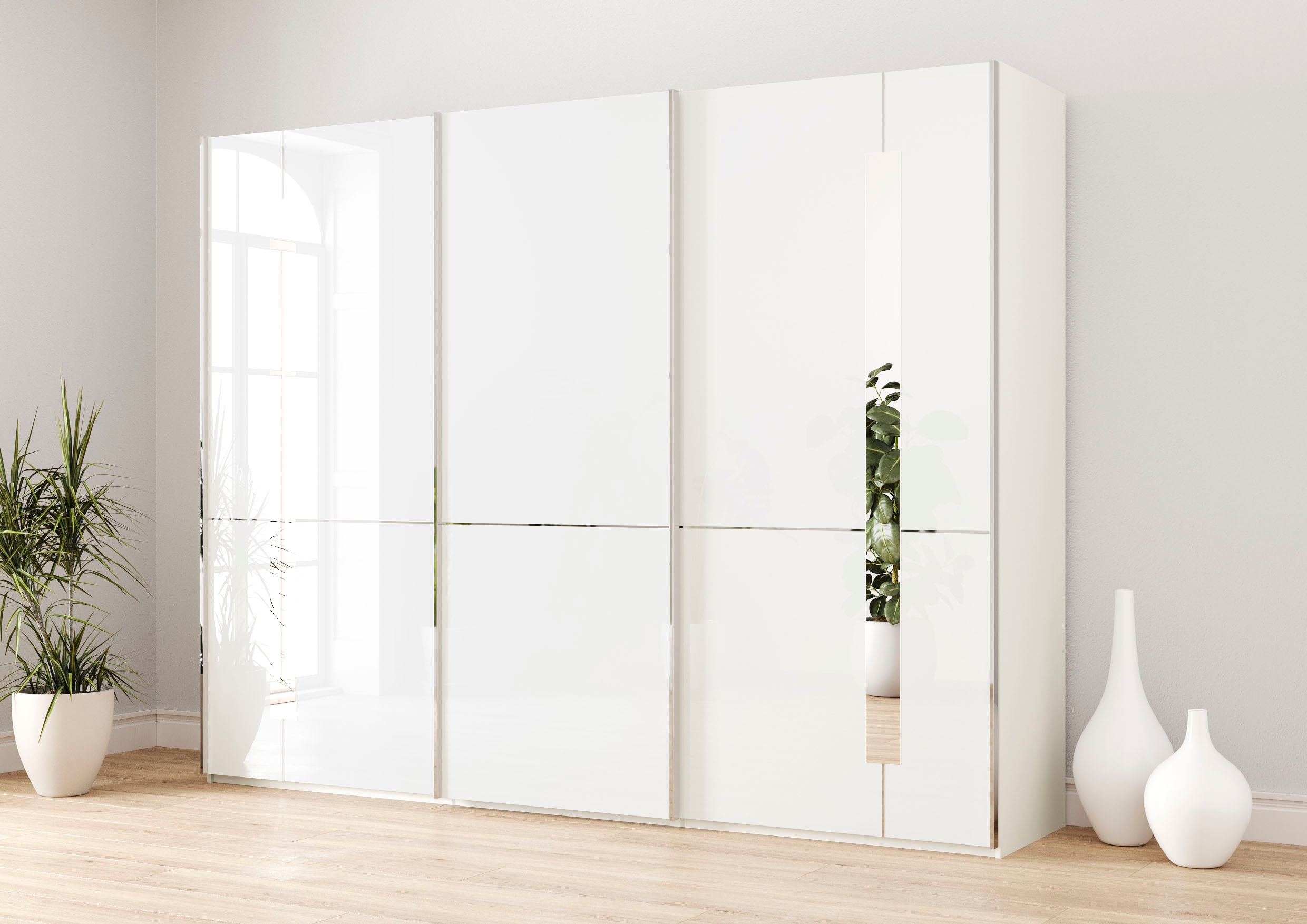 Musterring Schwebetürenschrank "Imola W" inkl. Einlegeböden und Kleiderstangen, mit Glastüren inkl. Zierspiegel